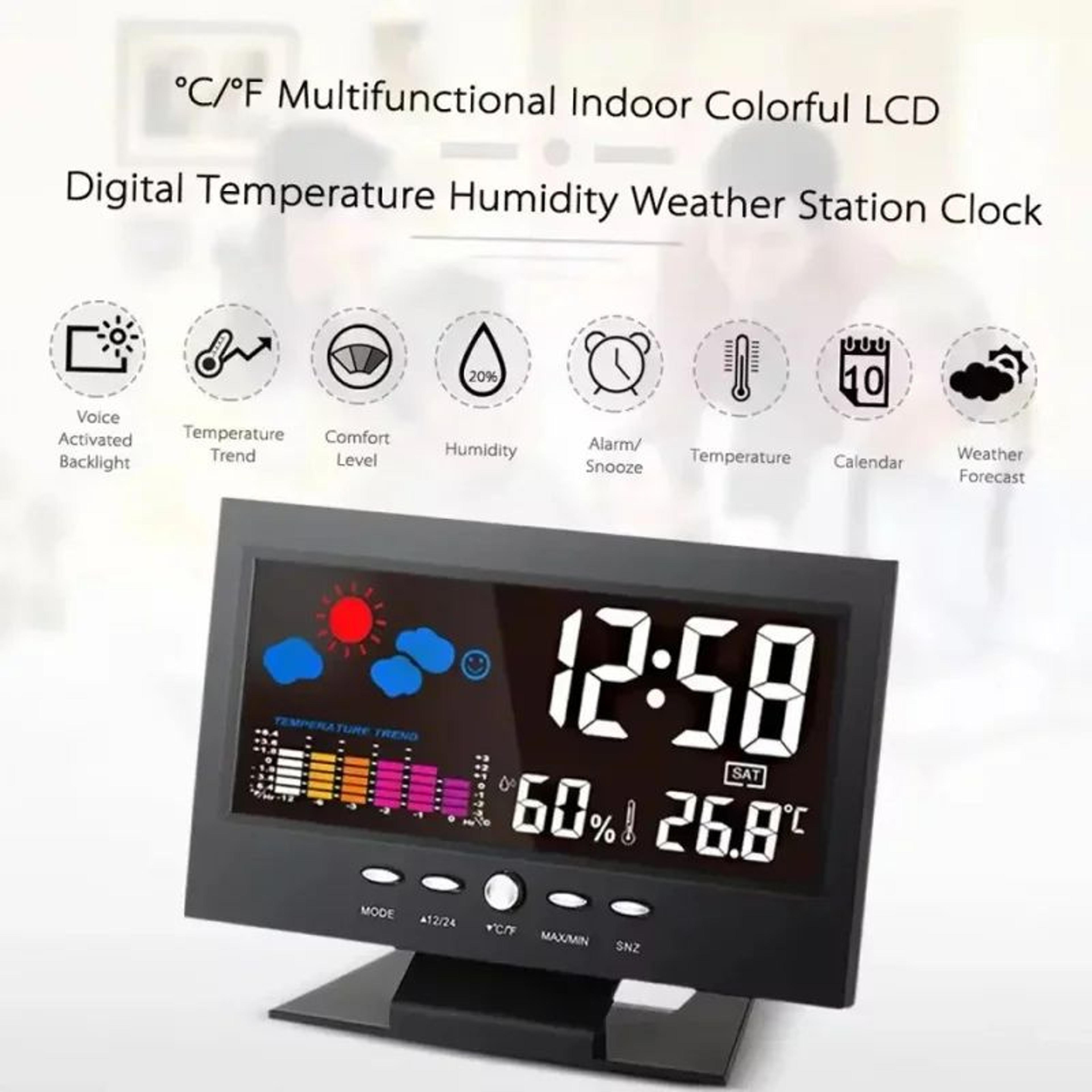 Digital Weather Station Clock  LCD Thermometer Hygrometer With Temperature Humidity Meter Calendar  1