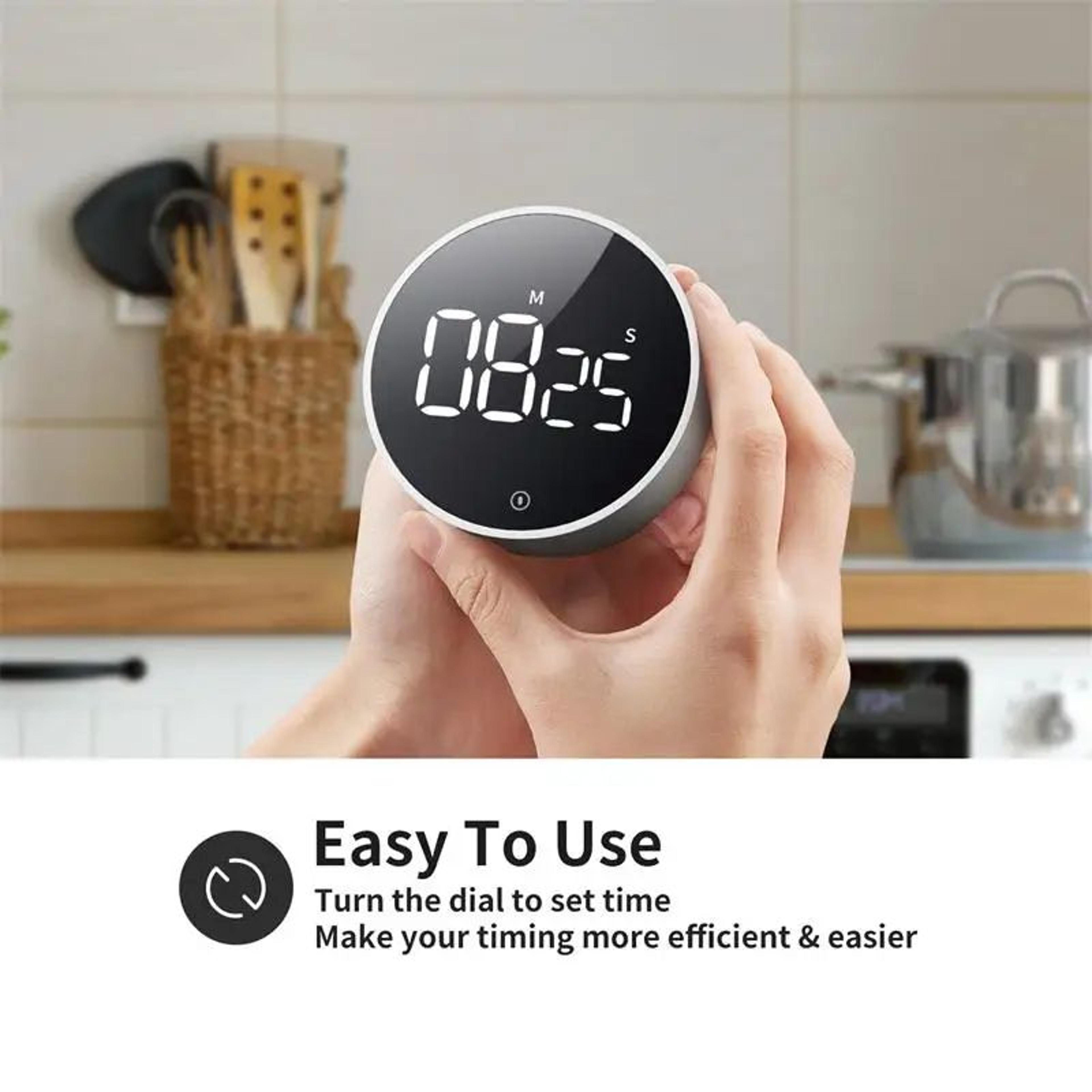 magnetic digital kitchen timer – rotary countdown stopwatch with large display & adjustable alarm for cooking