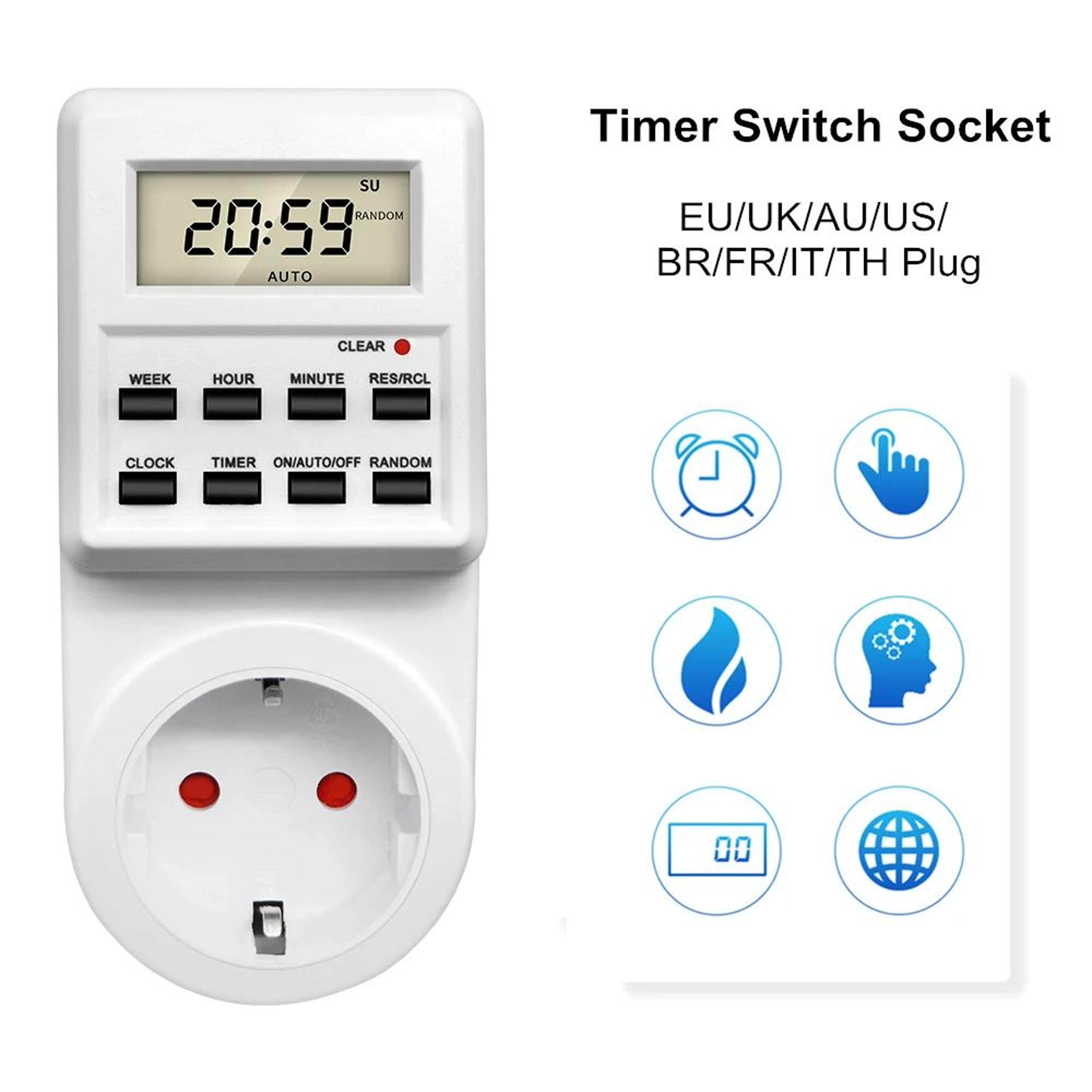24 hour programmable digital timer outlet – cyclic electronic socket switch with 10-key weekly scheduling 16a 3600w