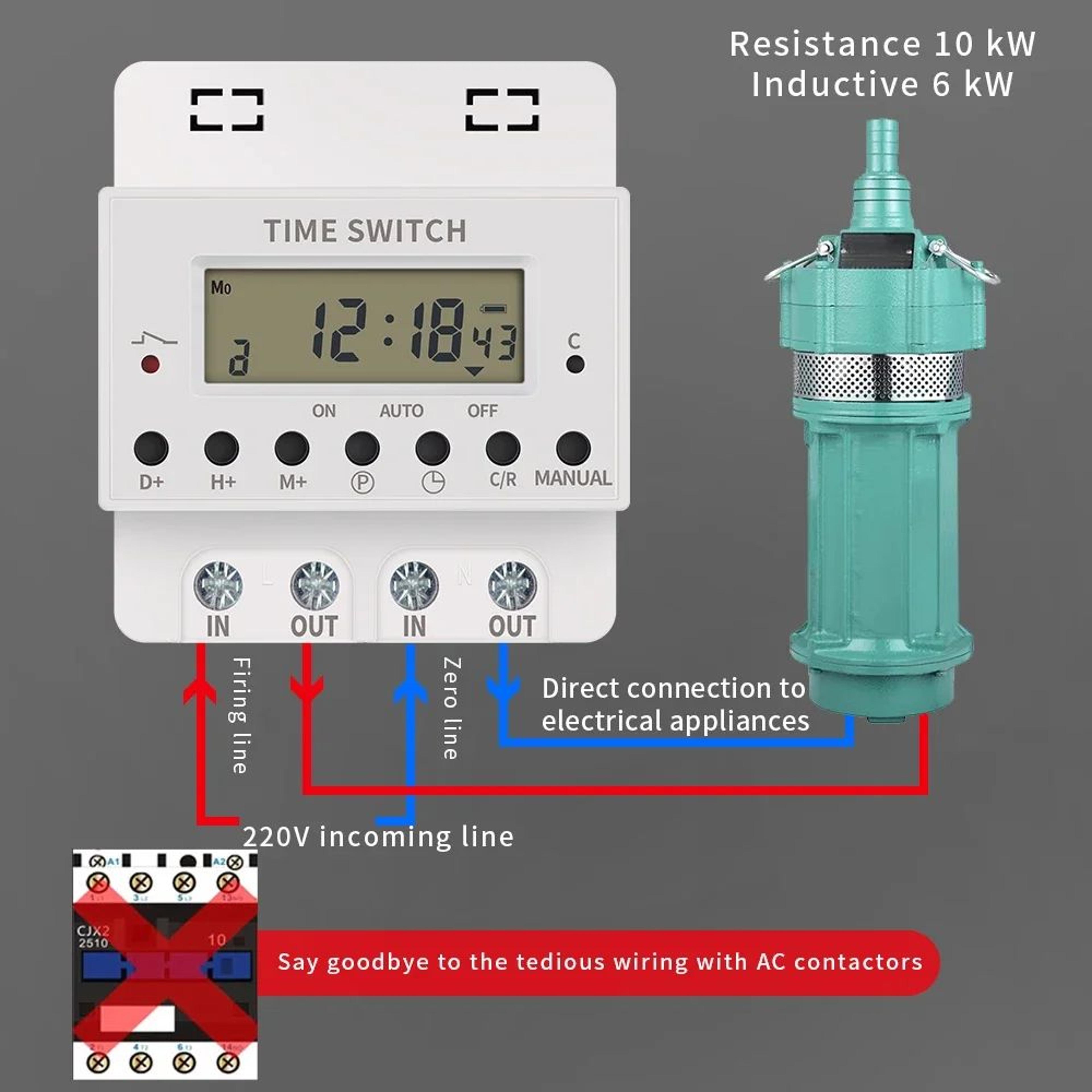 220v weekly programmable digital timer switch – 60a 80a 100a din rail relay with 28 on off programs & memory backup