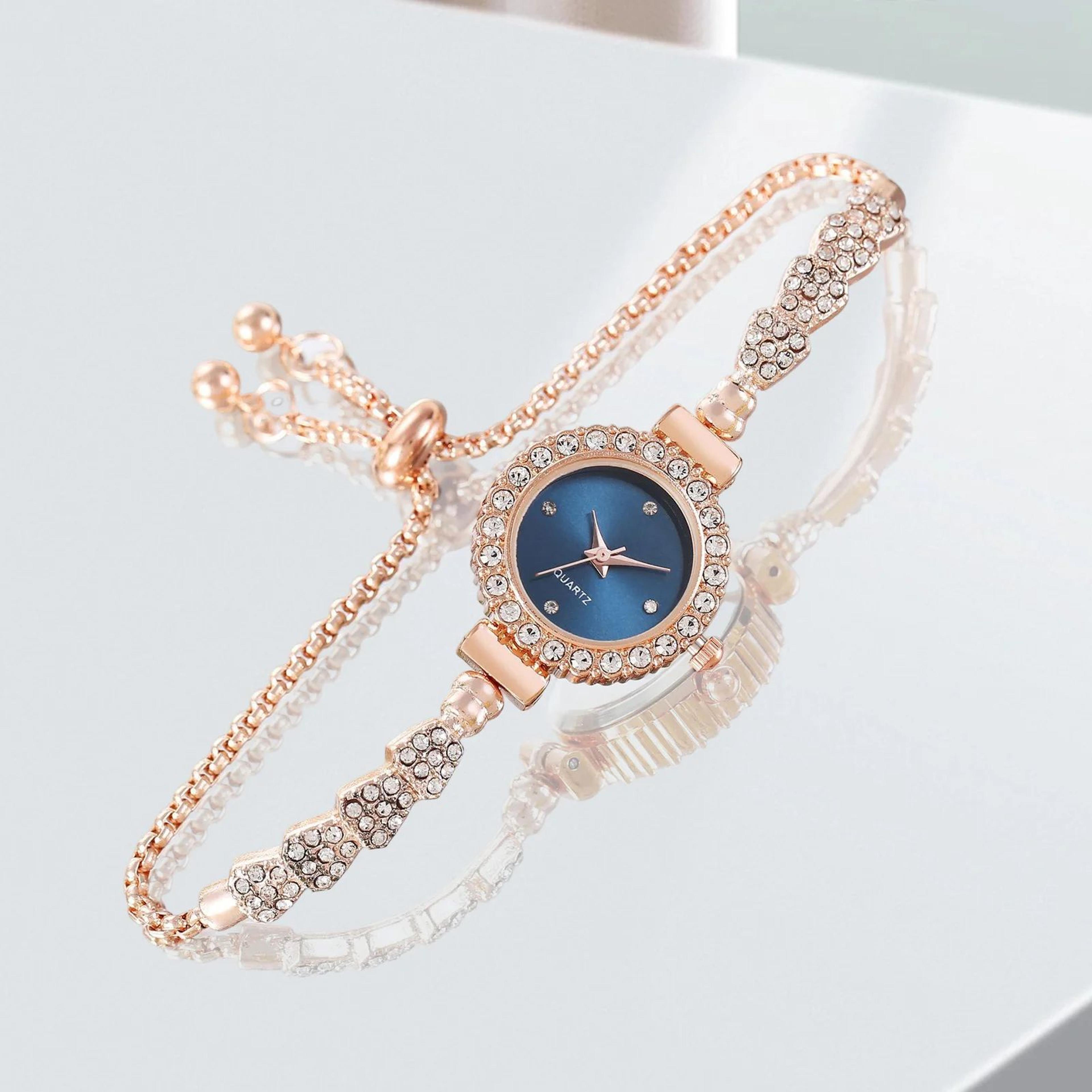 women's crystal bracelet watch – elegant quartz wristwatch with easy-read dial, shiny chain link jewelry gift