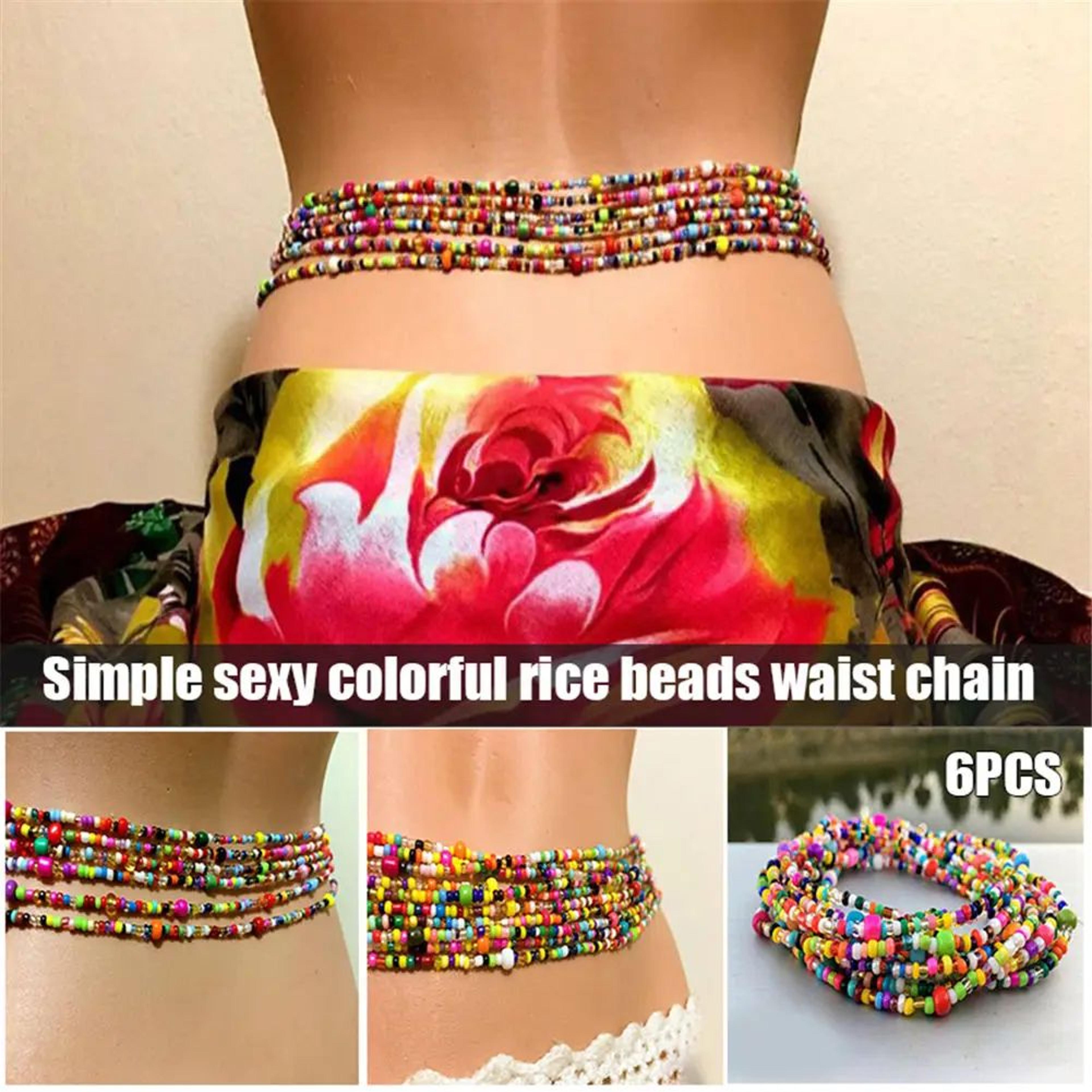 women's layered beaded belly chain – stretchy boho waist jewelry 6pcs set for beach parties festivals raves