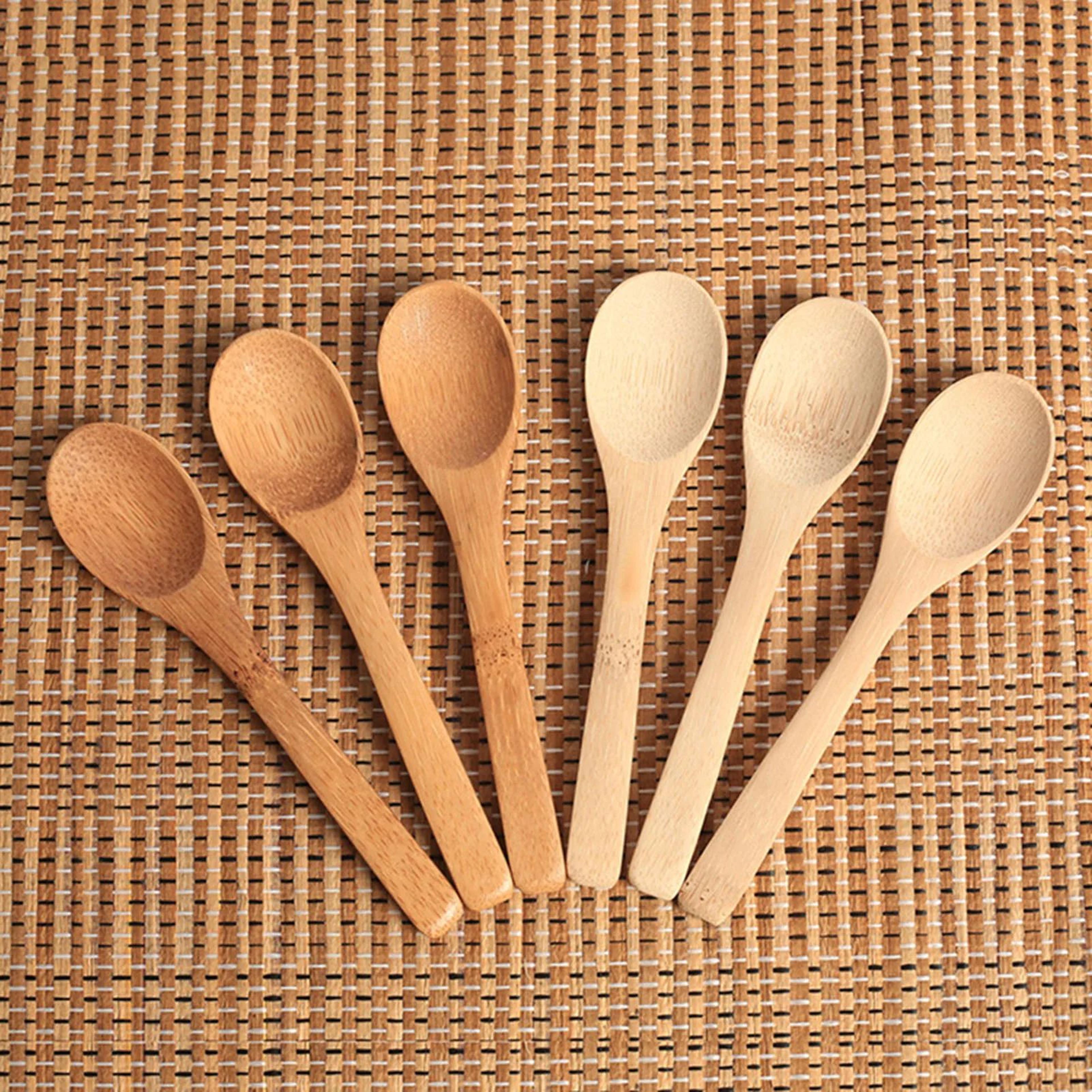 small bamboo wooden spoon – tiny ellipse serving spoon for coffee tea sugar spices seasoning oil & condiments