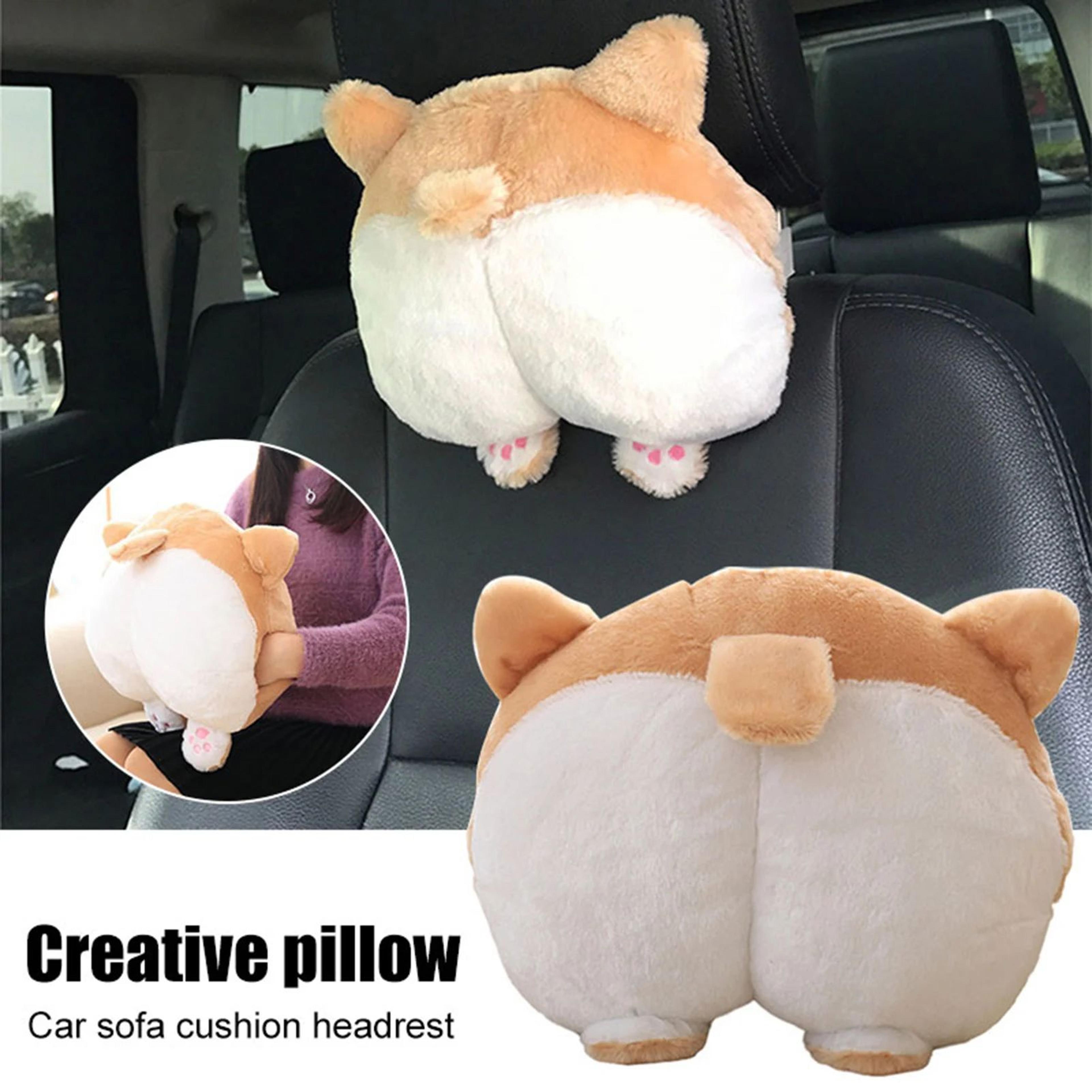 corgi butt car headrest & lumbar pillow – soft neck and lower back support cushion for comfy travel and office seating