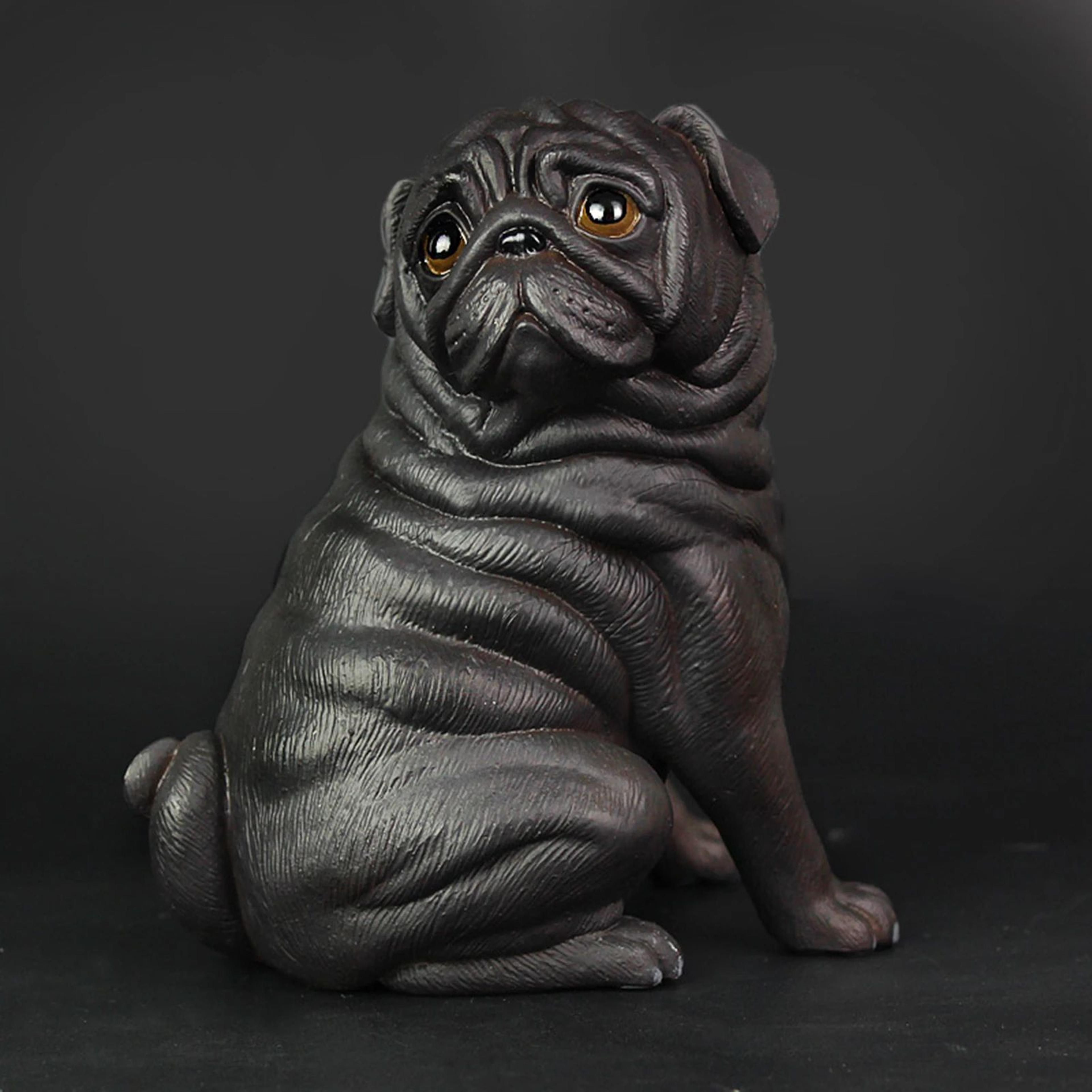 realistic pug dog statue – cute durable plastic figurine for home, garden and desk decor and thoughtful dog lover gift