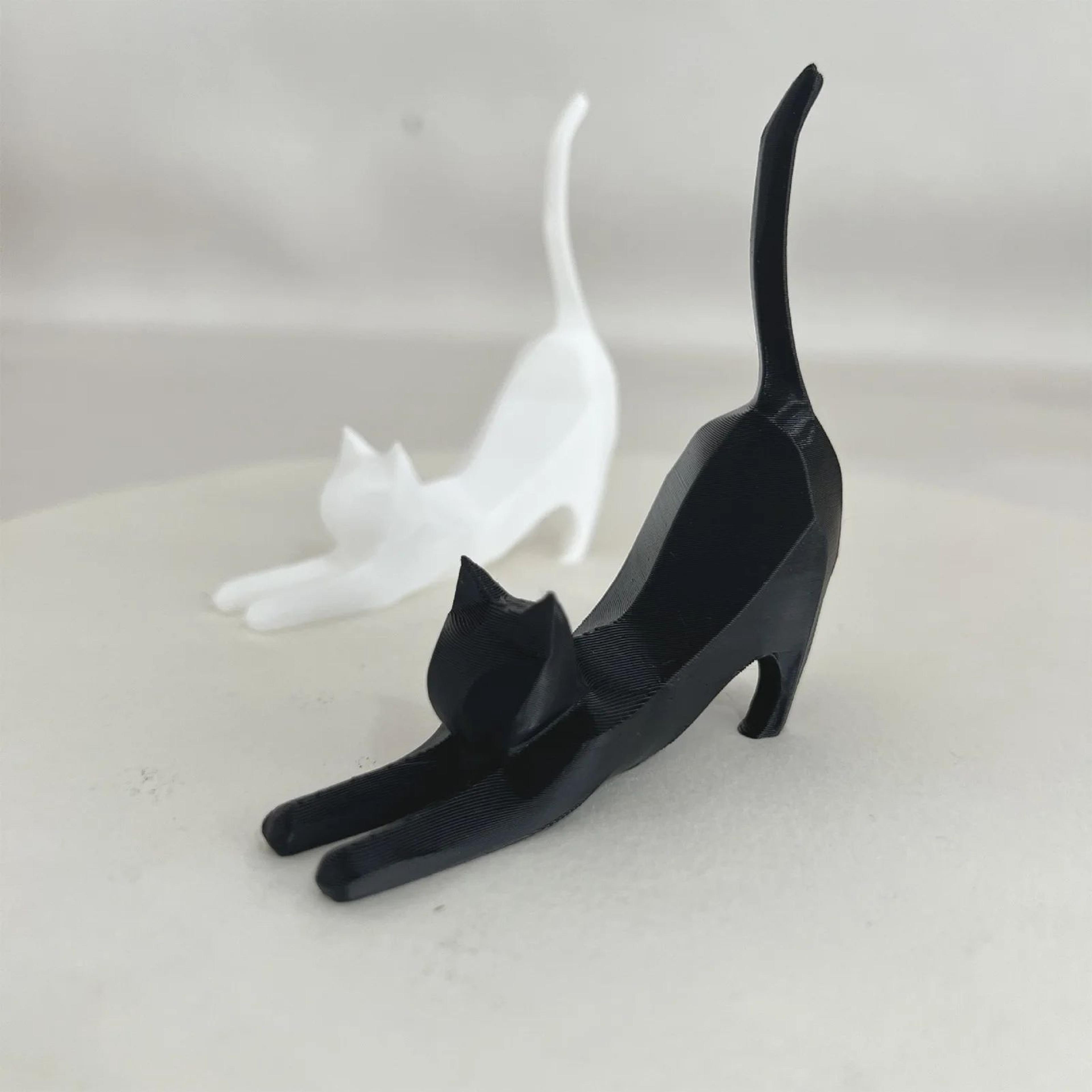 tiny stretching cat figurine – cute miniature kitten sculpture for bedroom, bookshelf and desk decor or cat lover gift