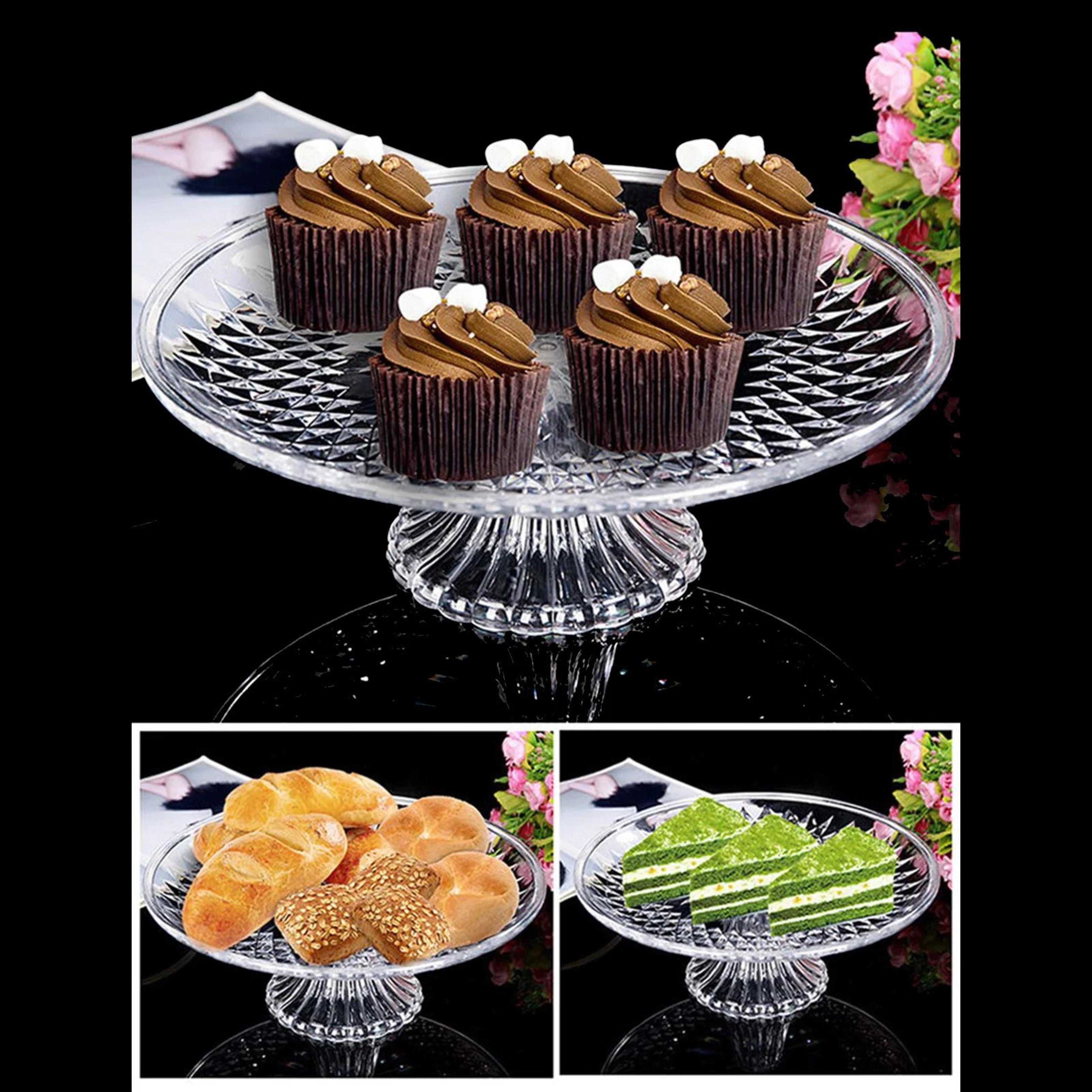 acrylic cake stand serving tray – lovely round dessert display for cupcakes, fruit, weddings and birthday celebrations