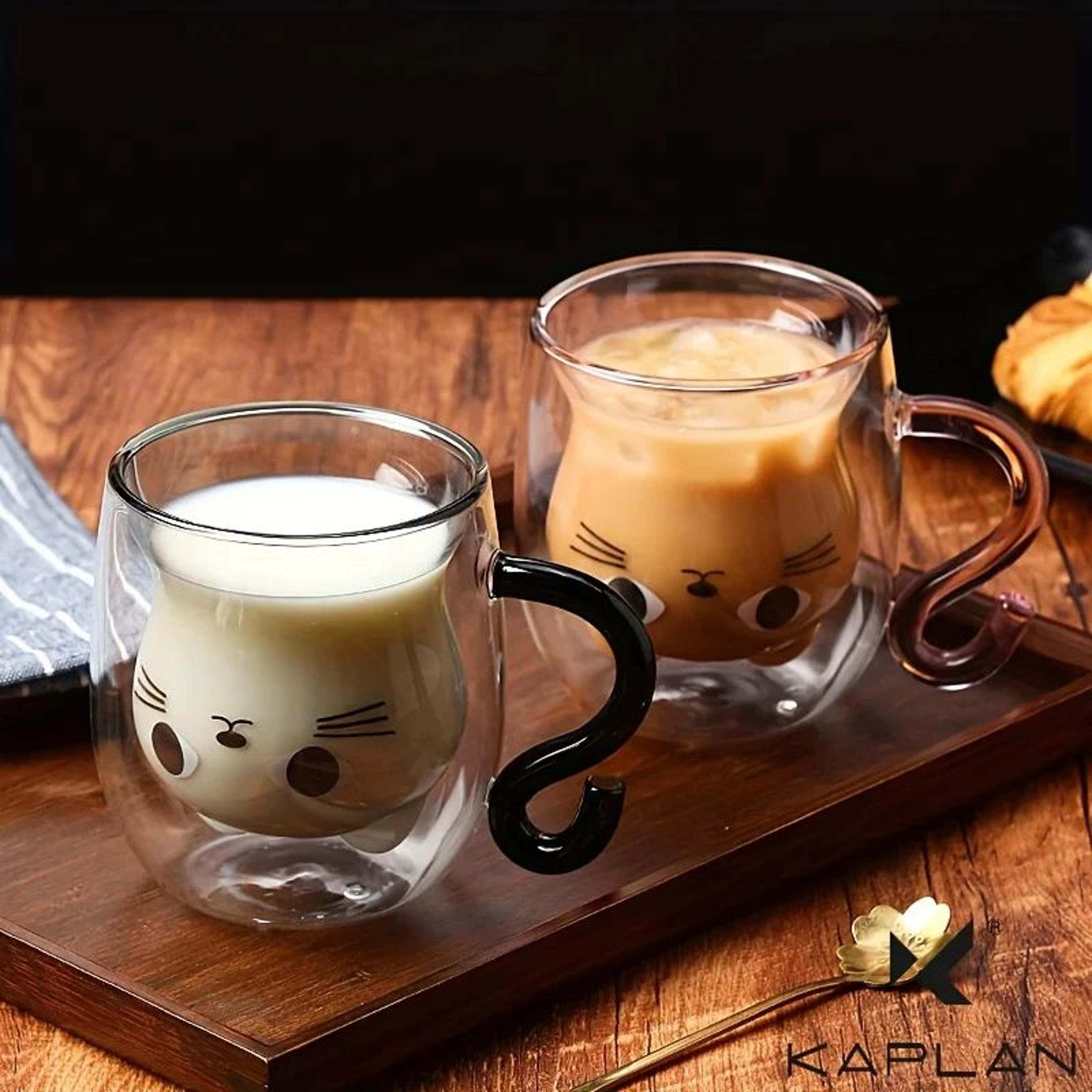 cute cat glass mug – double-walled heat-resistant coffee and milk cup for cozy sips, home drinkware and cat lover gift