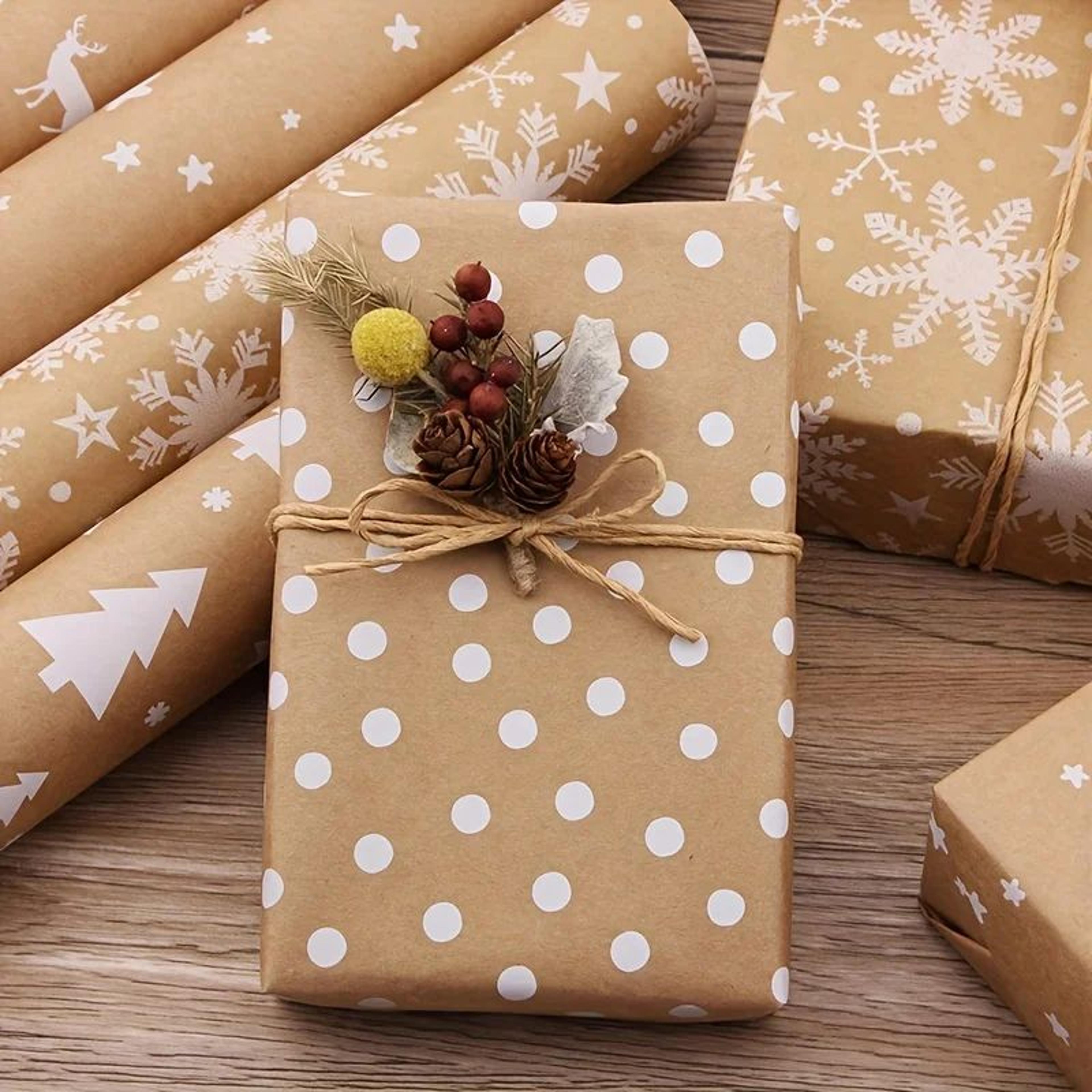 christmas gift wrapping paper – 16.9 x 590 in roll with snowflake and tree patterns for festive holiday gift packaging