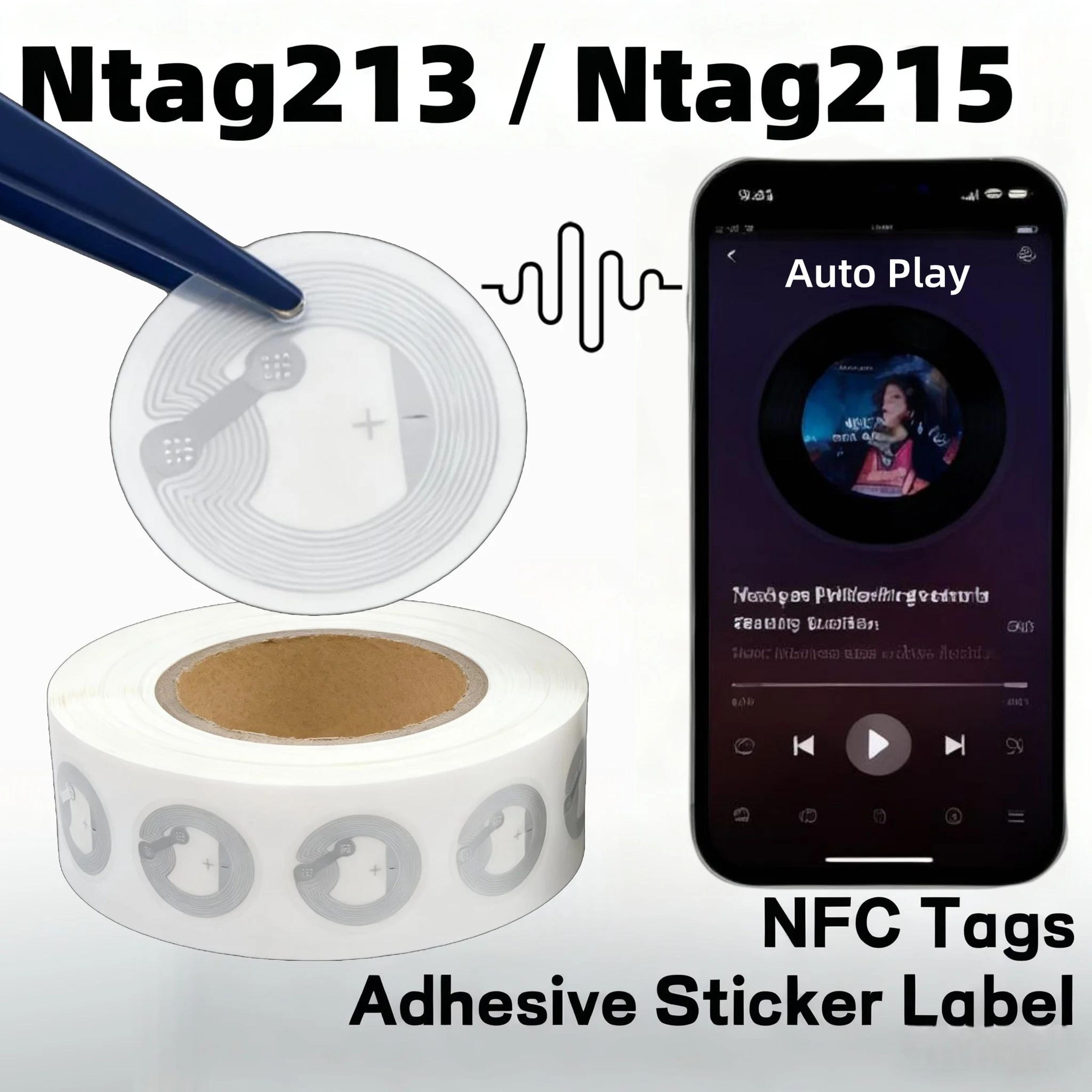 nfc tag stickers – rewritable ntag213/215 labels with 144/504 byte memory for battery-free smartphone taps and sharing