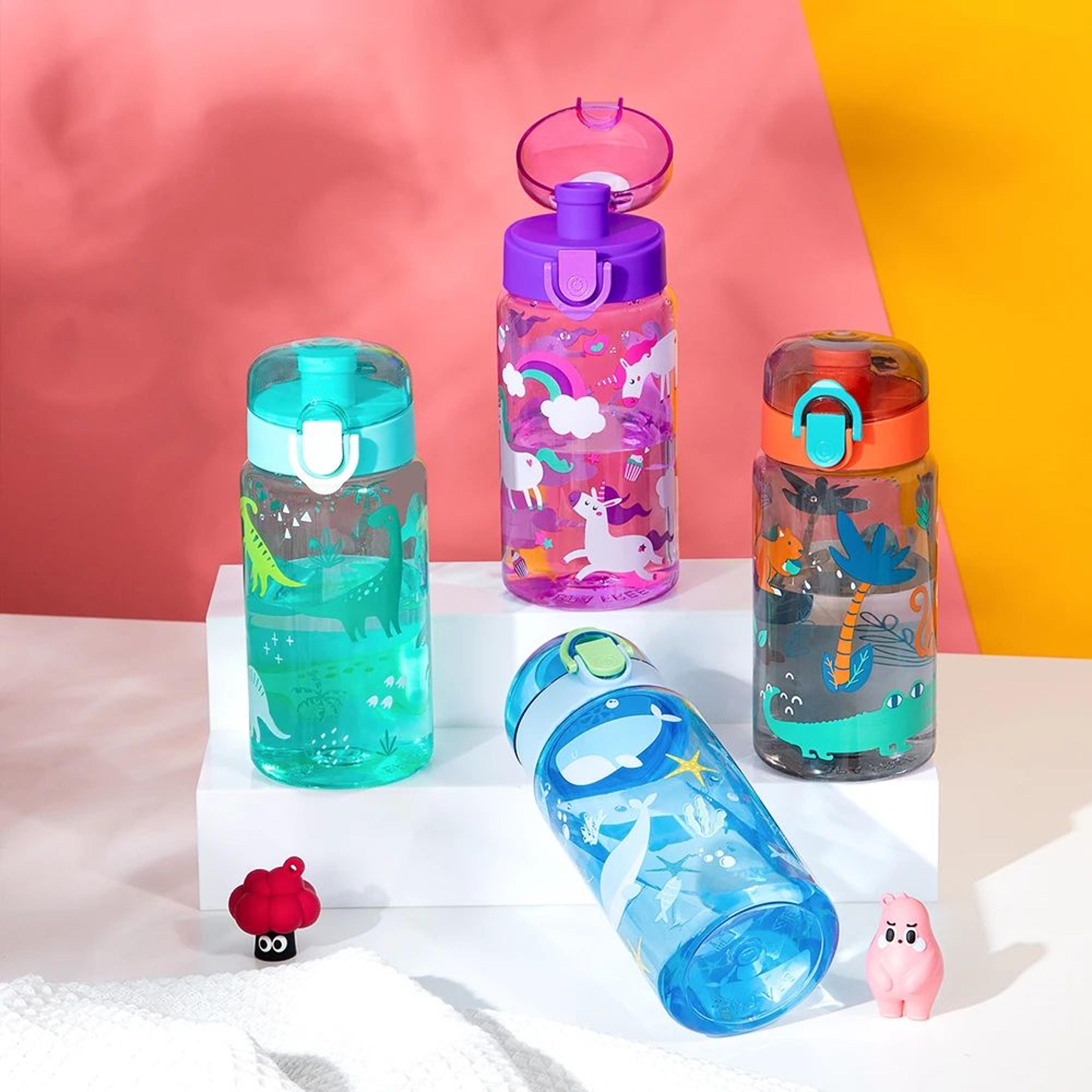 cartoon kids water bottle – 18.6 fl oz durable leakproof drinking cup with carrying rope for school, sports and travel