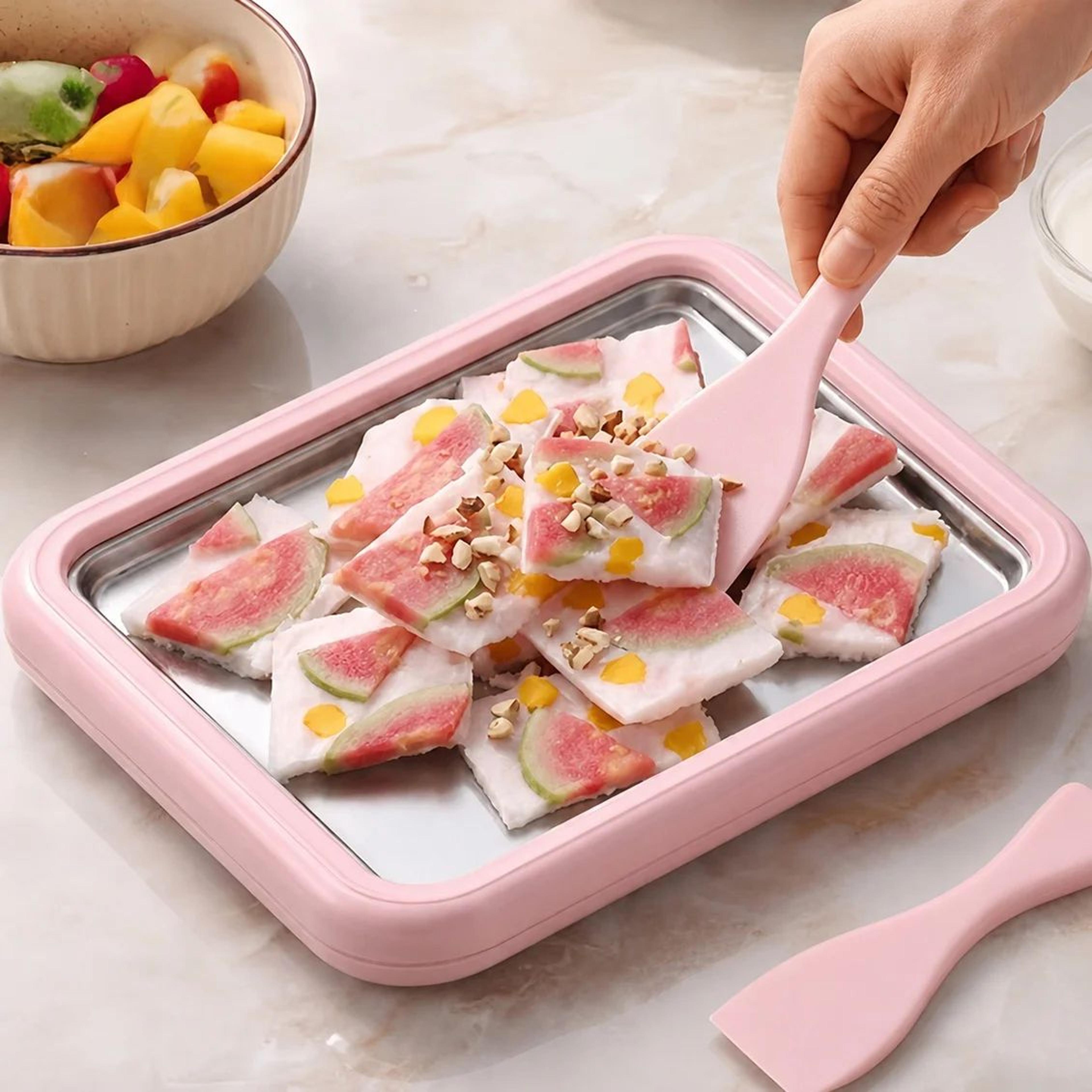rolled ice cream pan – stainless steel dessert tool for homemade ice cream rolls, frozen yogurt and family kitchen fun
