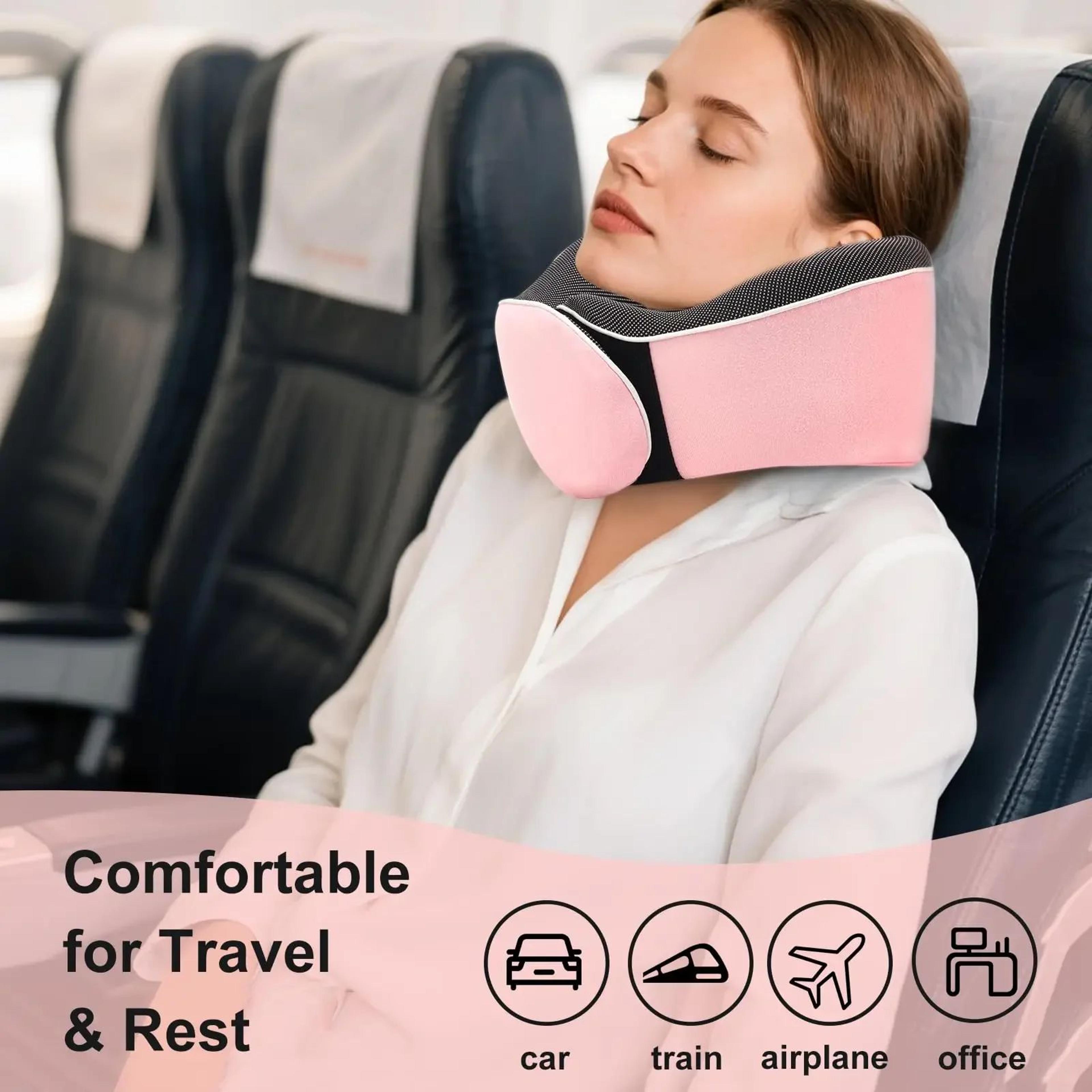 memory foam travel pillow – 360° neck support cushion for comfortable airplane trips, seated rest and relaxed journeys