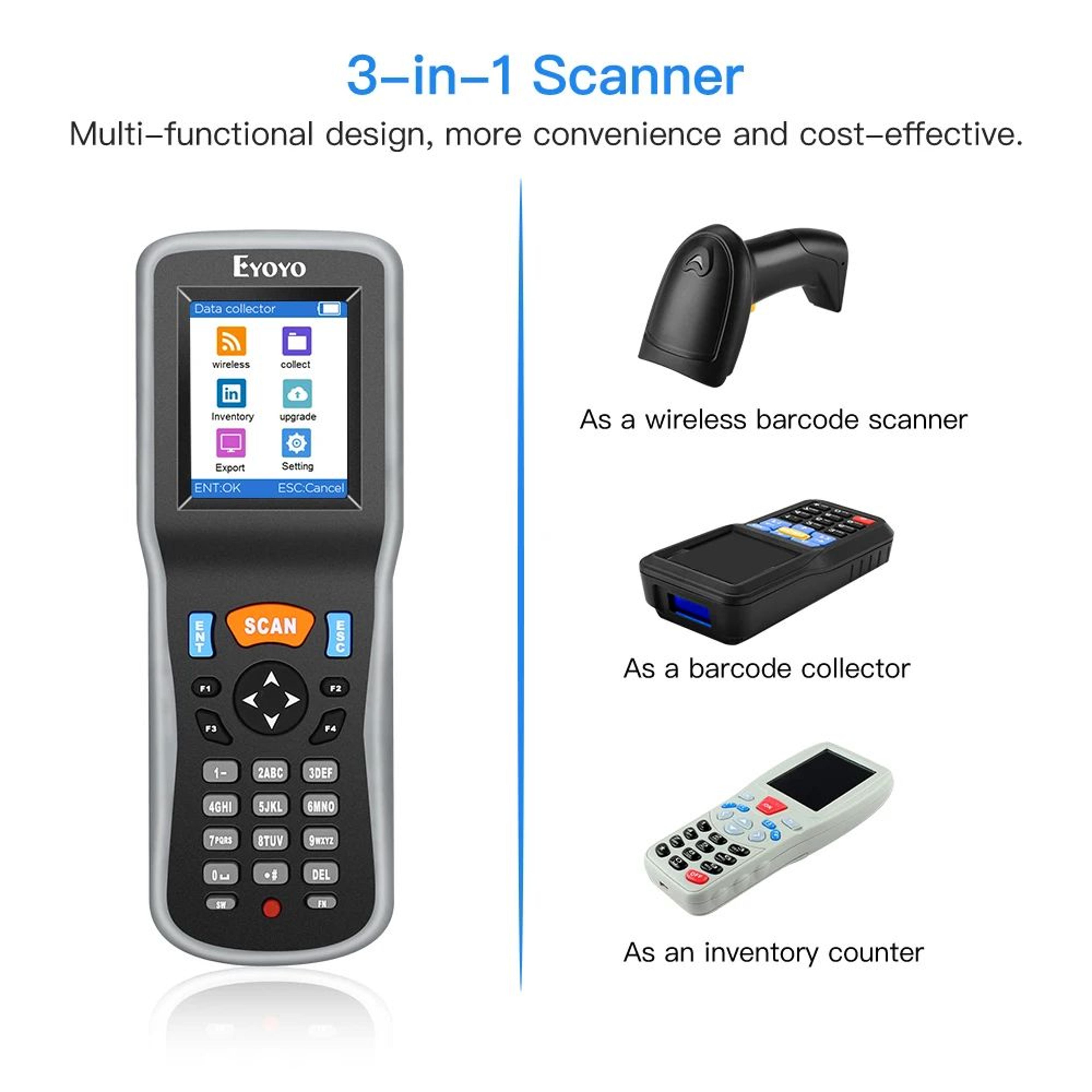 1D Inventory Barcode Scanner  Wireless Handheld Data Collector With 22 In Color LCD And USB Receive 1