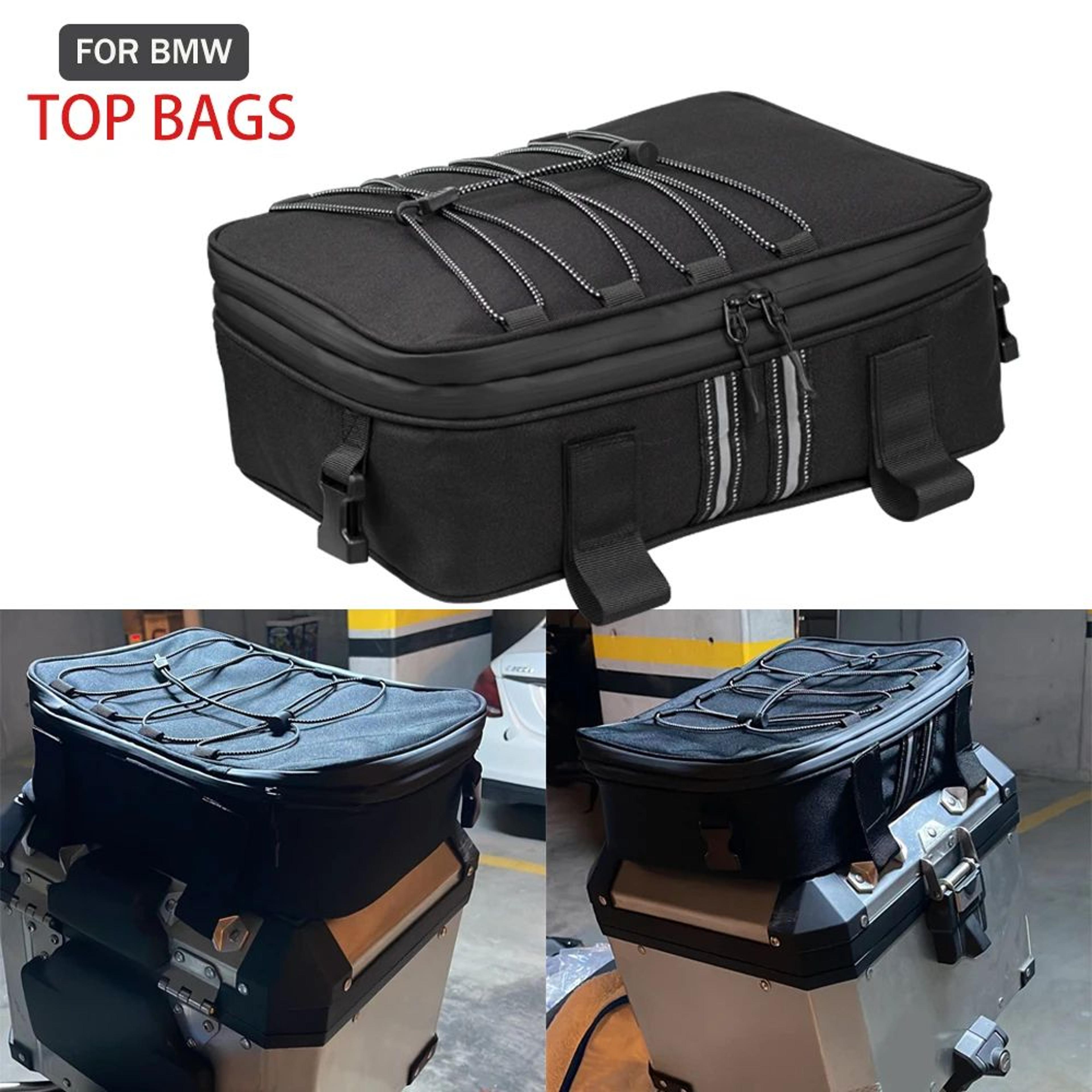 motorcycle top box bag – expandable 5.28 gal luggage with rain cover, shoulder strap & shock cords for road adventures