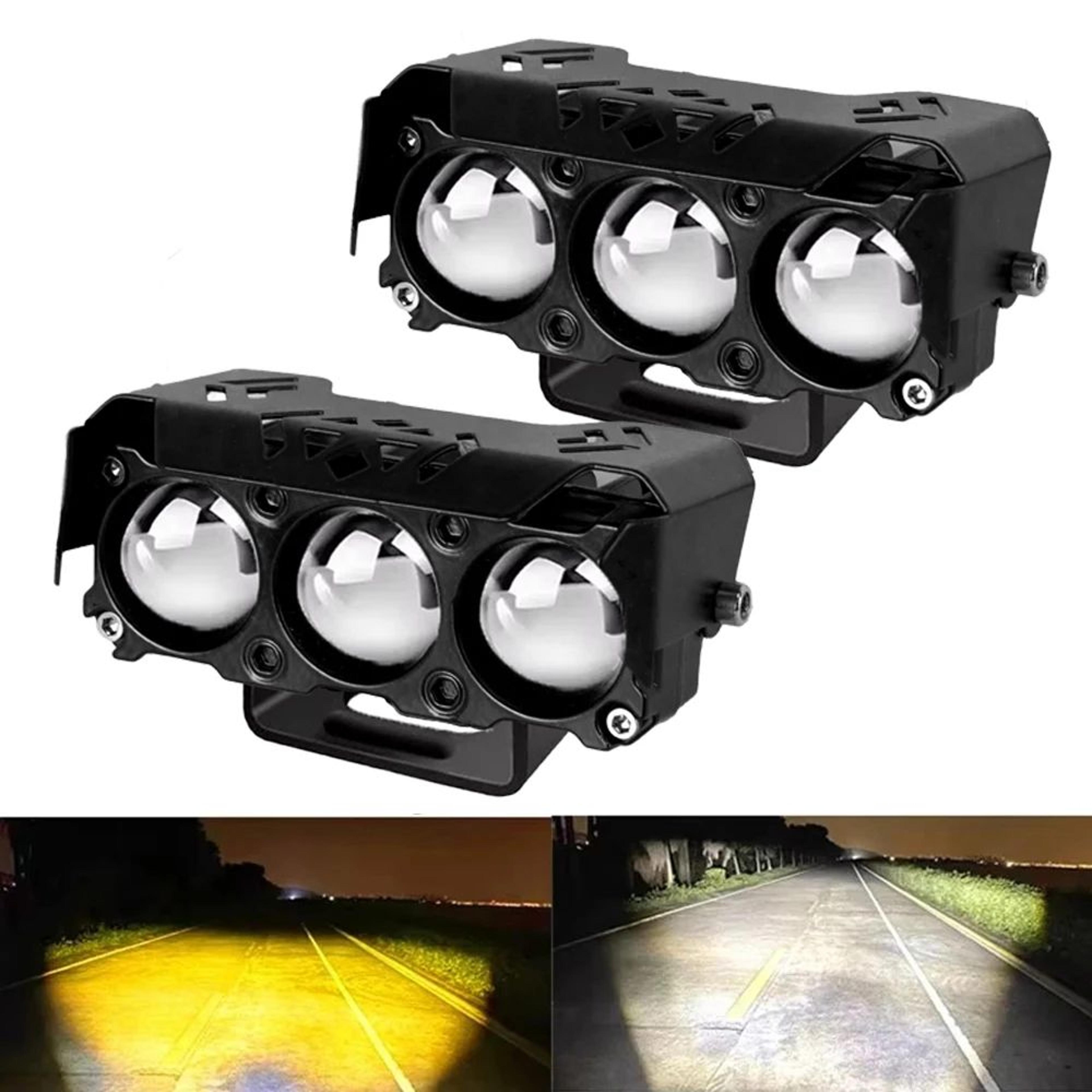 motorcycle led spotlight – 12v dual color white high beam & yellow low beam driving fog lights for cars, trucks & utvs