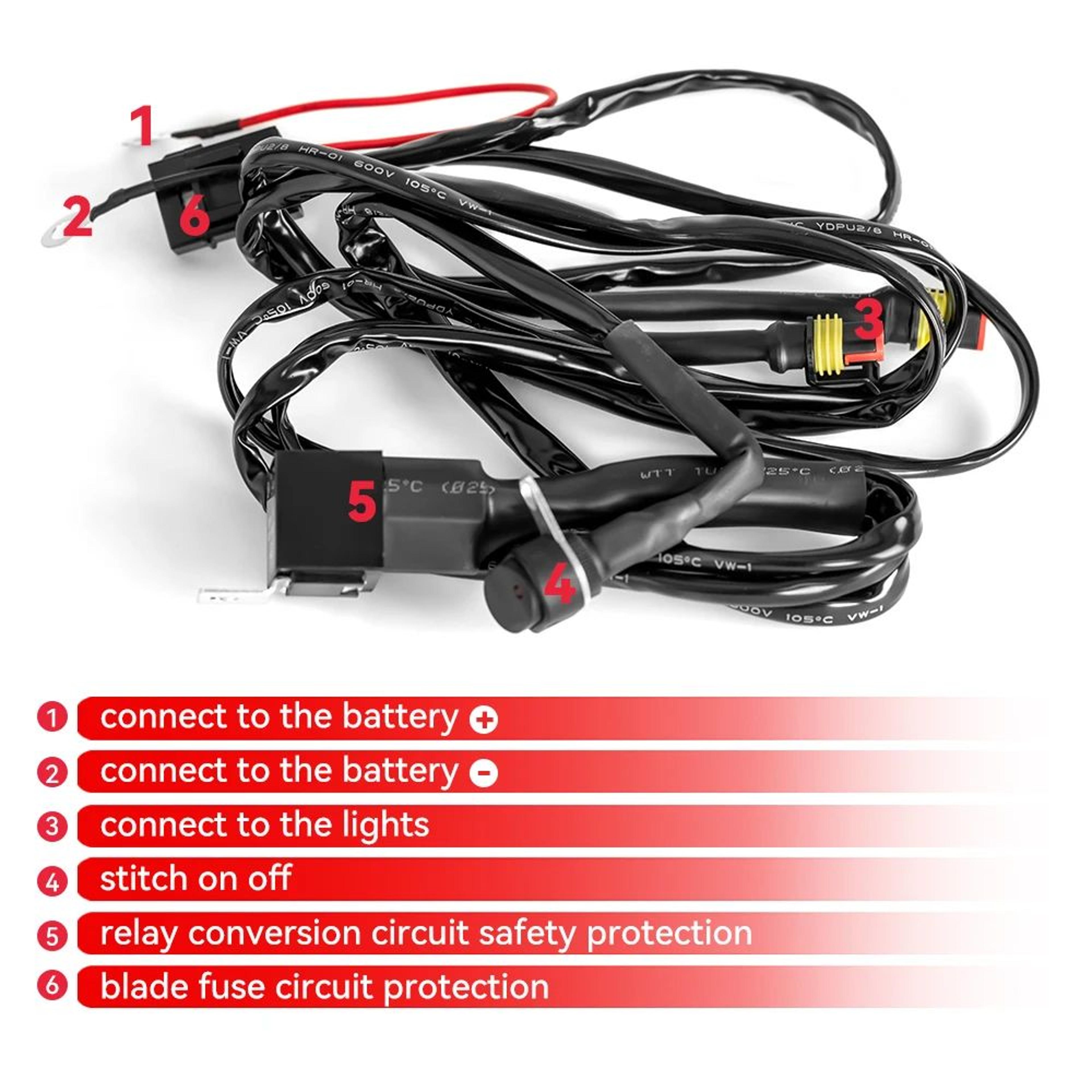 motorcycle fog light wiring harness – relay cable for led auxiliary lamp and compatible vehicle lighting installations