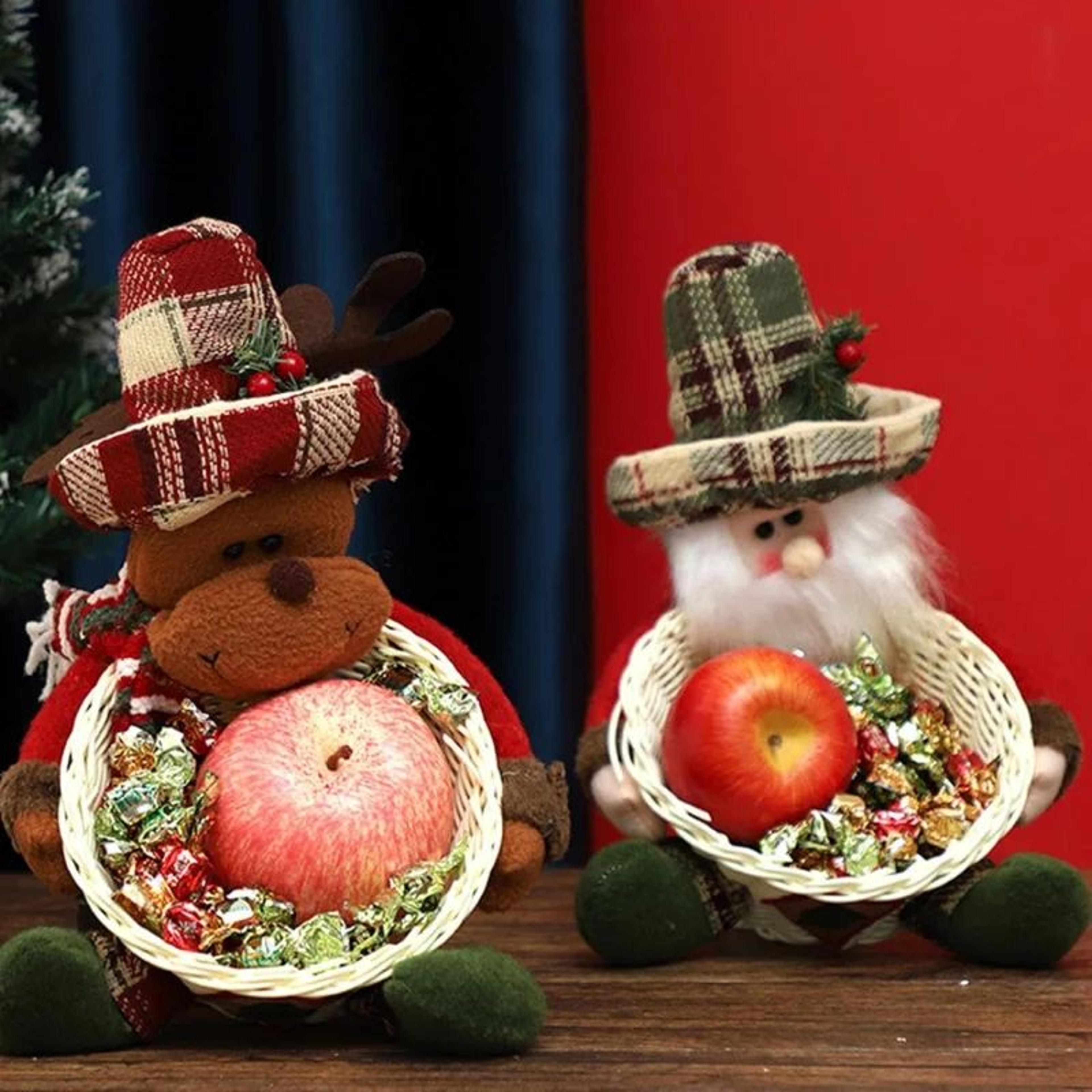christmas snowman candy basket – fun woven display bowl for holiday treat storage, festive table decor and gift giving