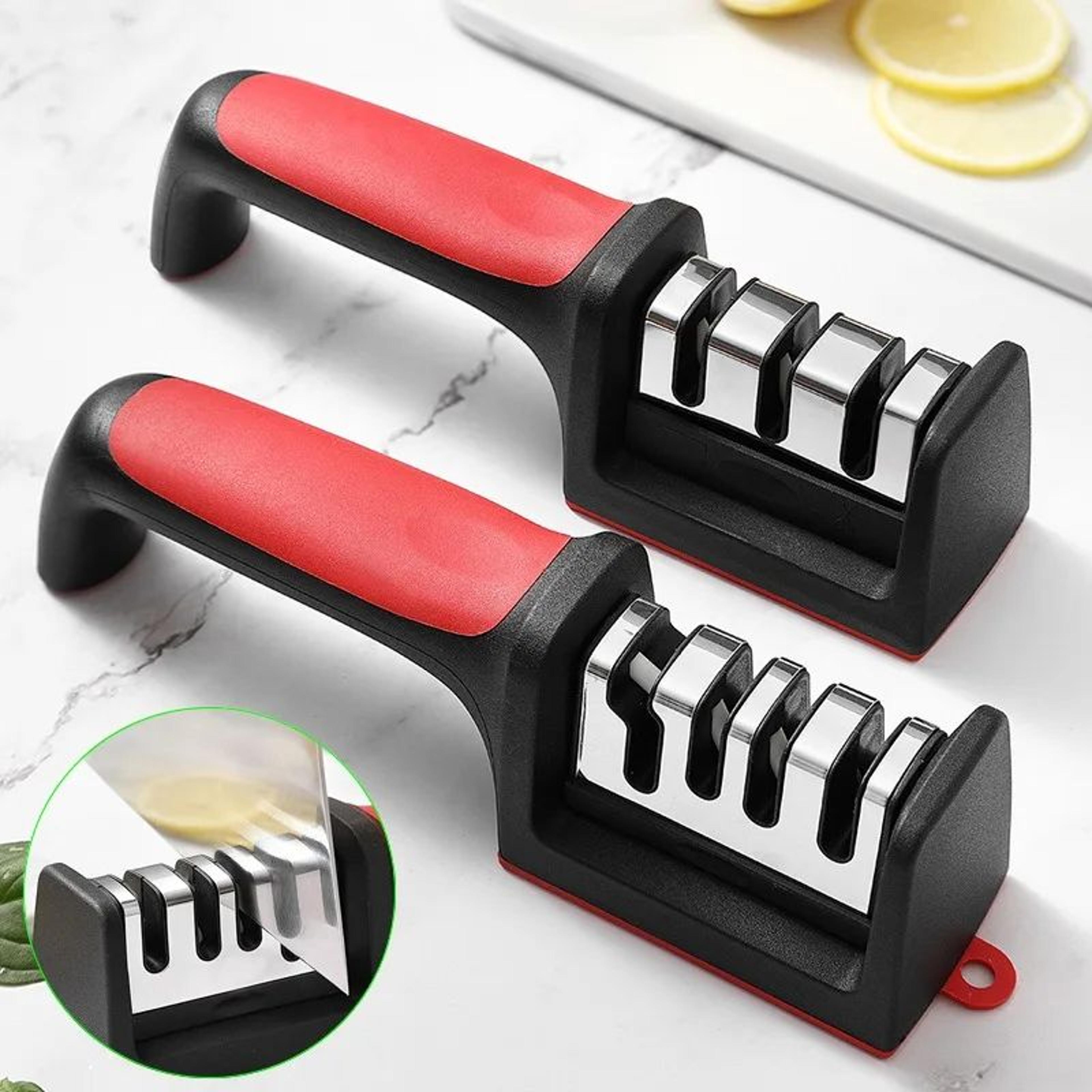 handheld kitchen knife sharpener – 3/4 stage manual sharpening tool for convenient blade maintenance & daily food prep