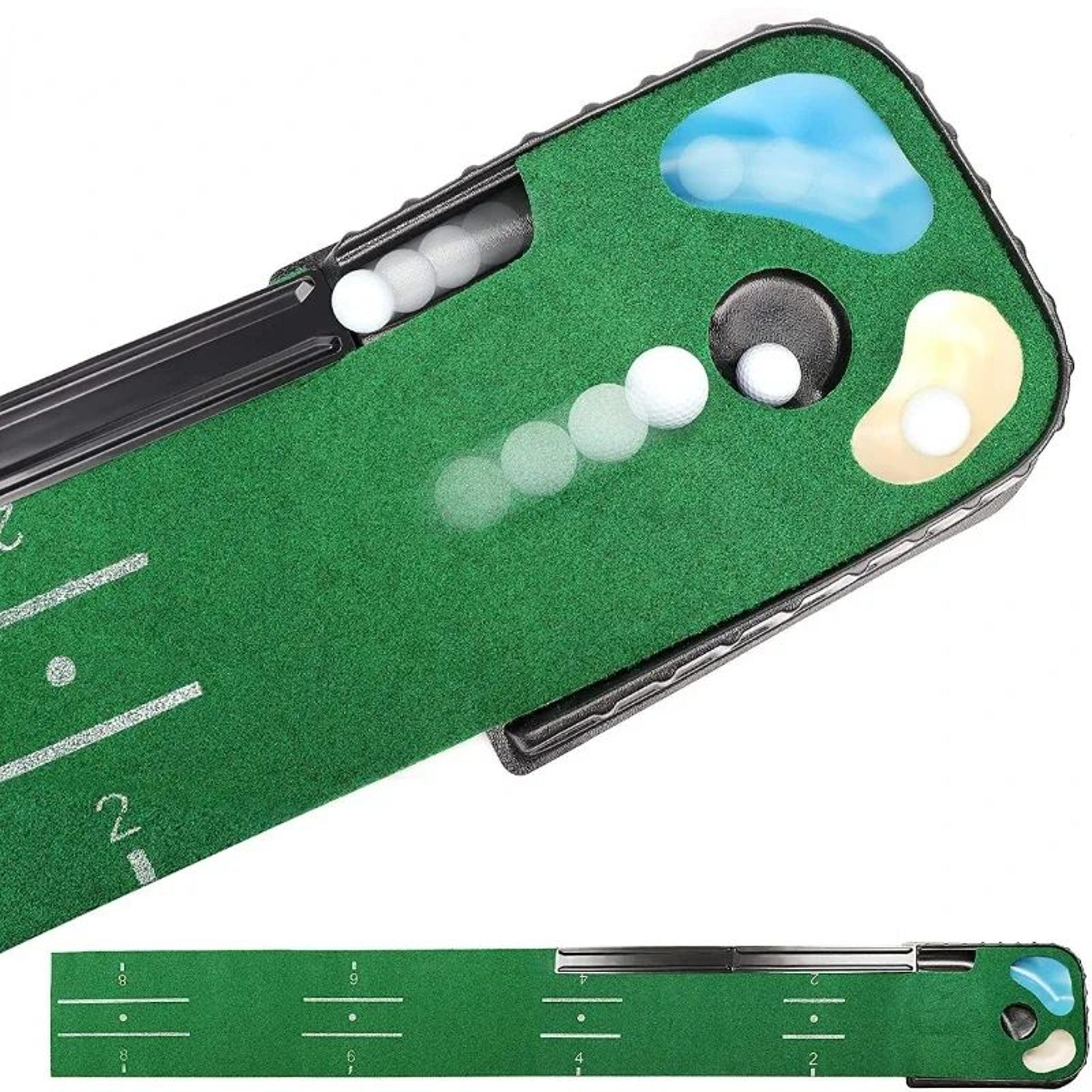 indoor golf putting mat – artificial grass putter trainer with ball return for focused home practice and office breaks