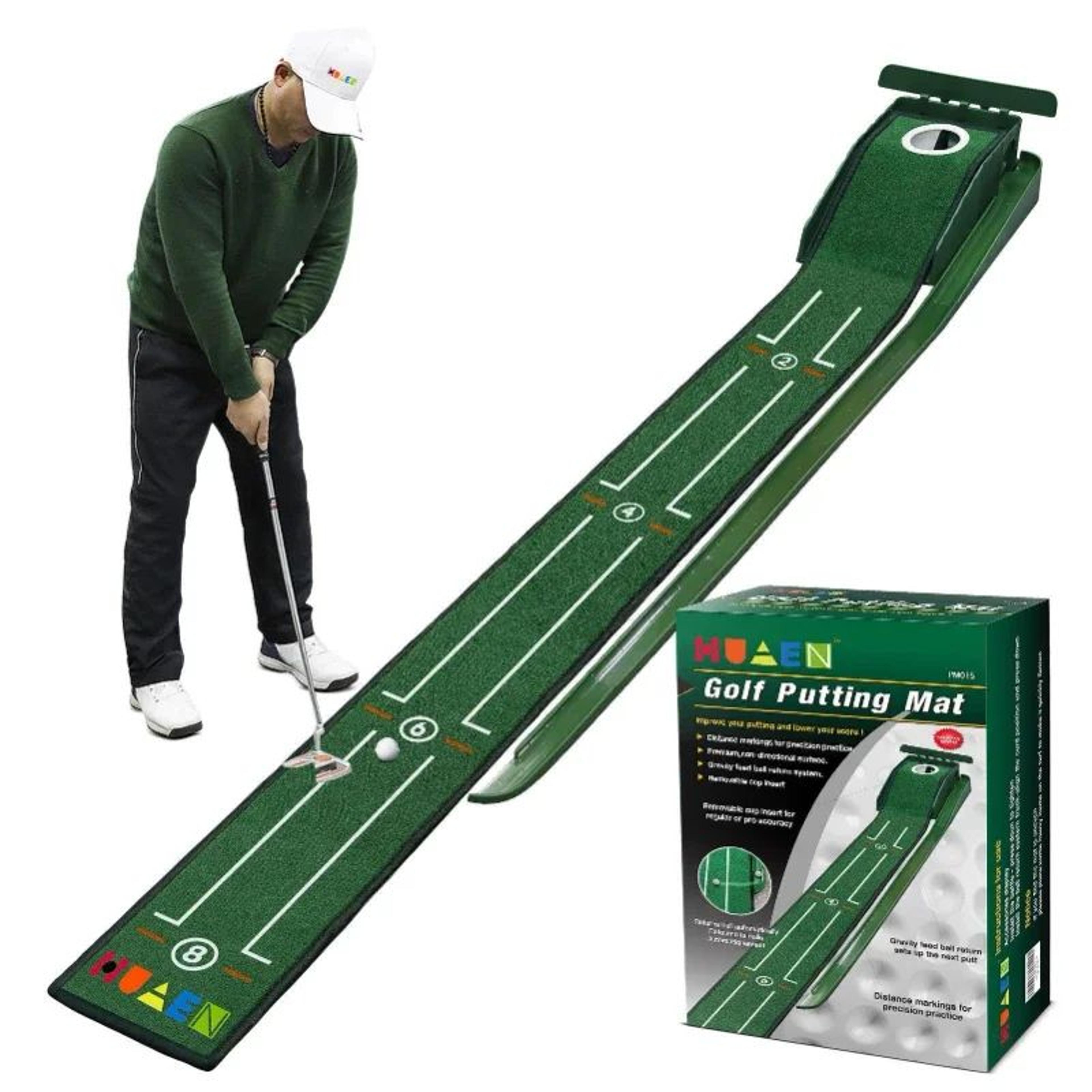 mini golf putting mat – easy-setup trainer with automatic ball return & blocking plate for indoor and outdoor practice