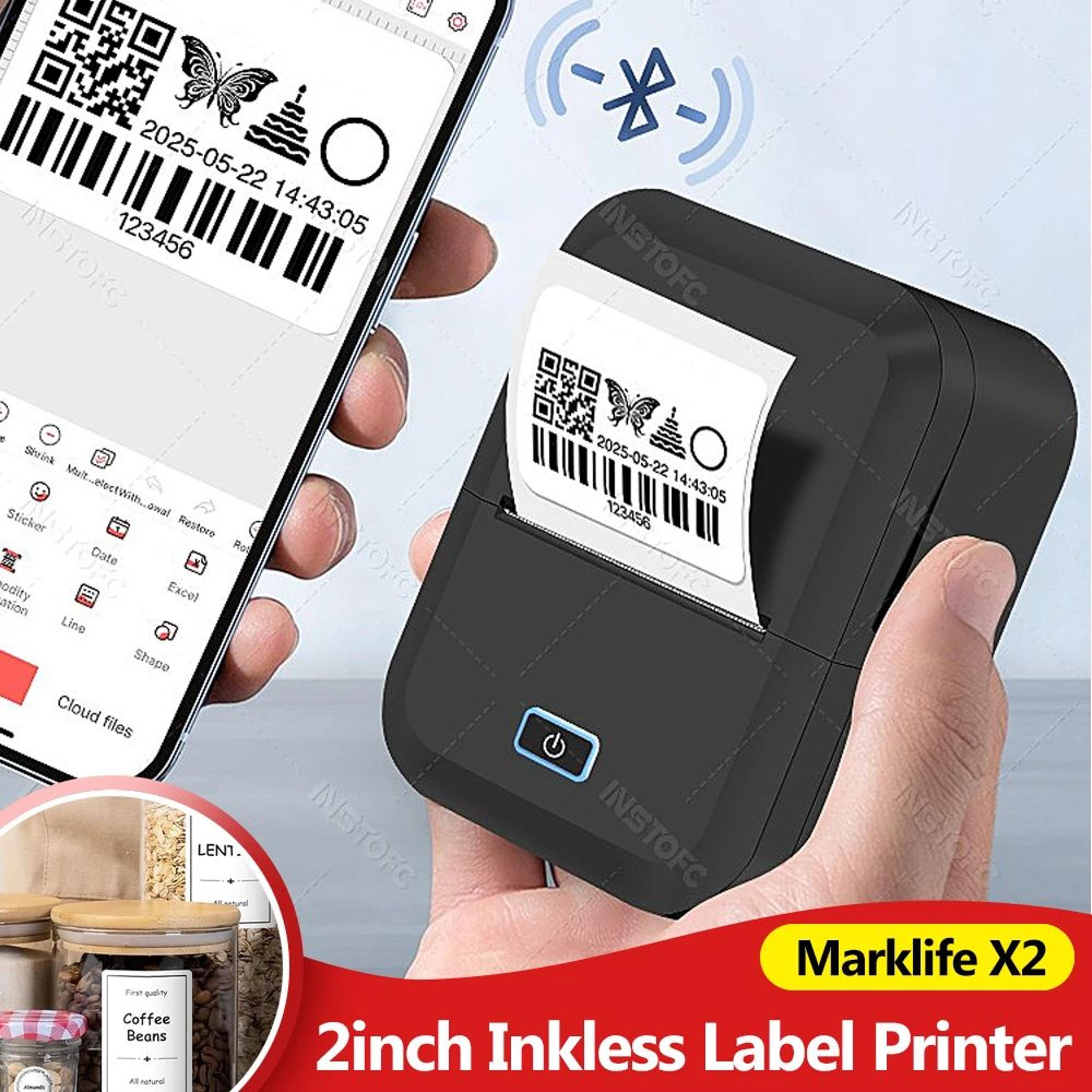 mini pocket thermal printer – x2 inkless self-adhesive label maker for ios & android, daily home & office organization