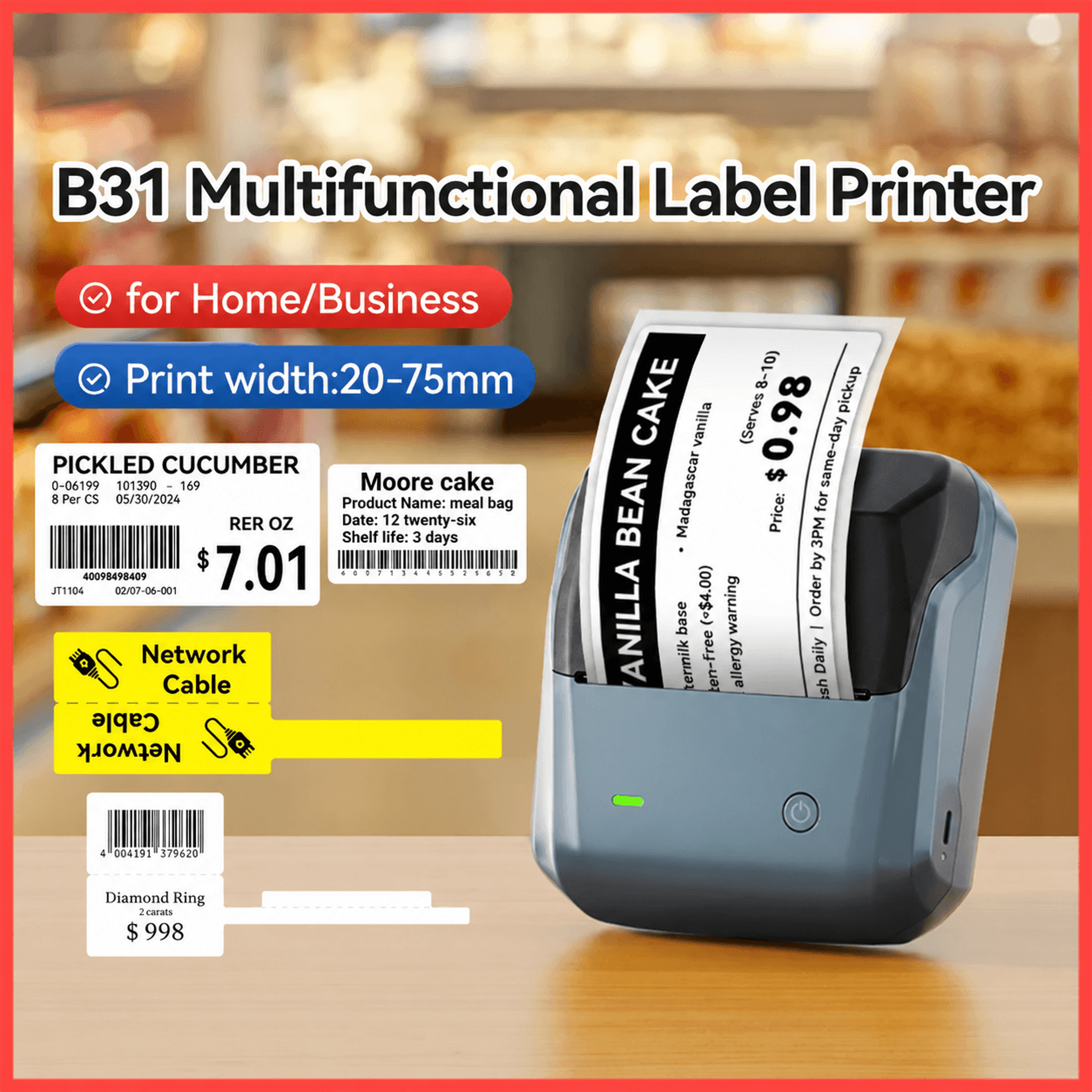 thermal label printer – b31 wireless barcode sticker maker for clothing, jewelry, retail tags & home office organizing