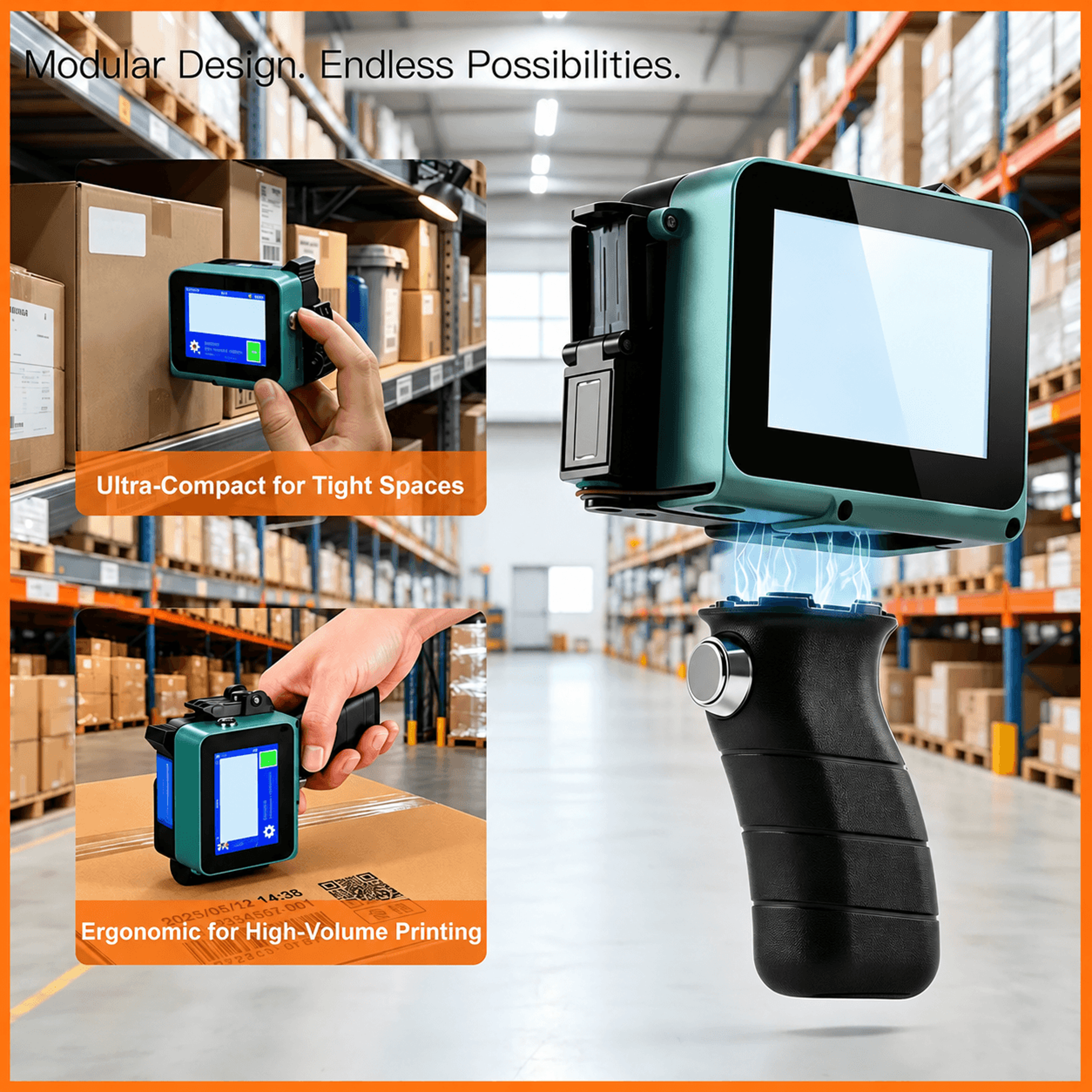 handheld inkjet printer – cl05p detachable tij coder for qr codes, barcodes, batch numbers, expiry dates & logo prints