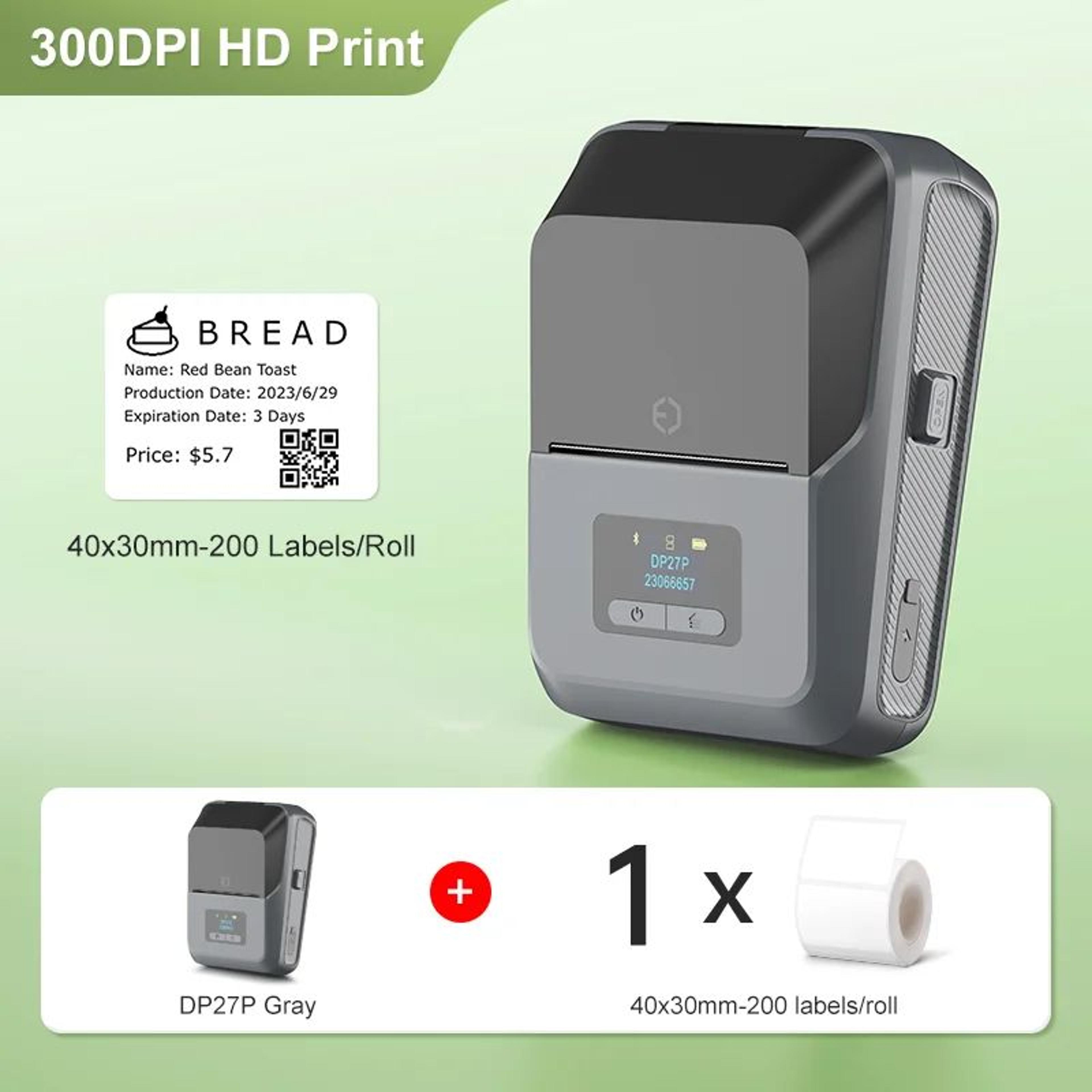 Label Printer  DP27P 300 DPI Bluetooth Inkless Sticker Maker With 2 In TFT Display For Jewelry Cabl