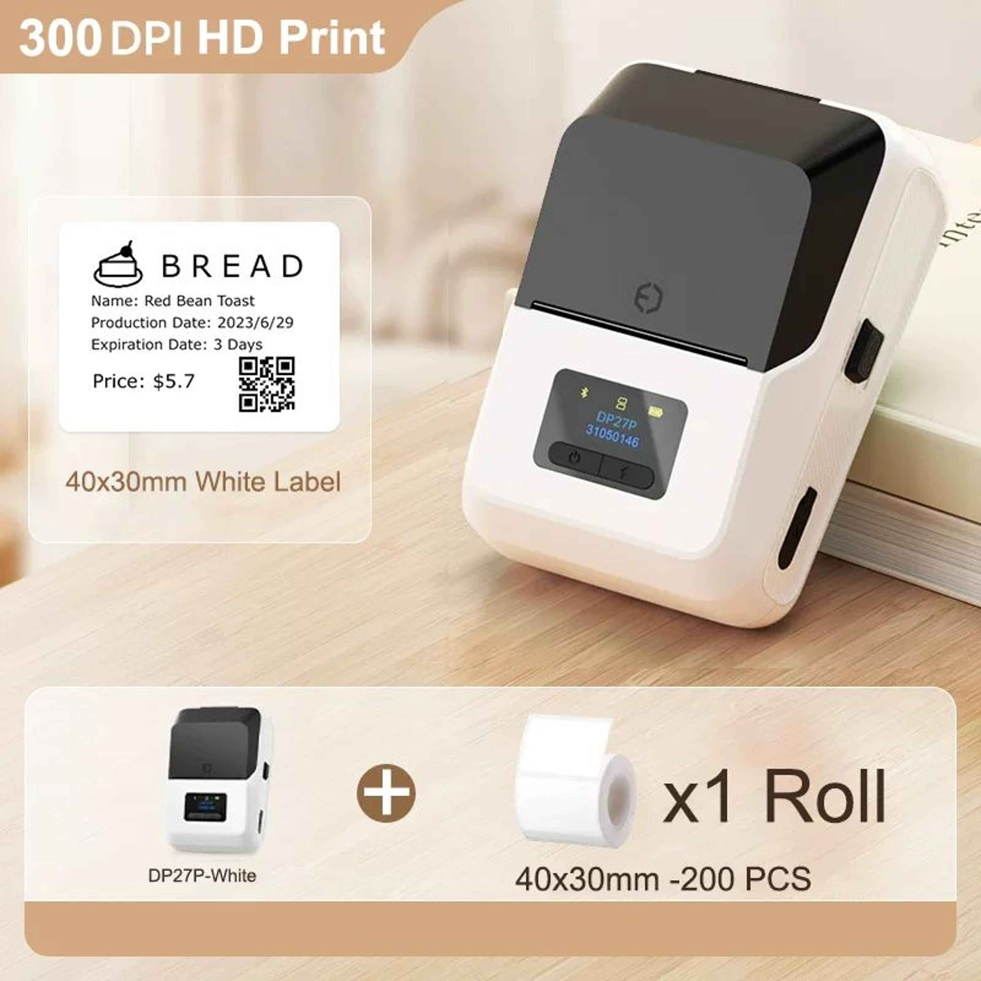 Label Printer  DP27P 300 DPI Bluetooth Inkless Sticker Maker With 2 In TFT Display For Jewelry Cabl