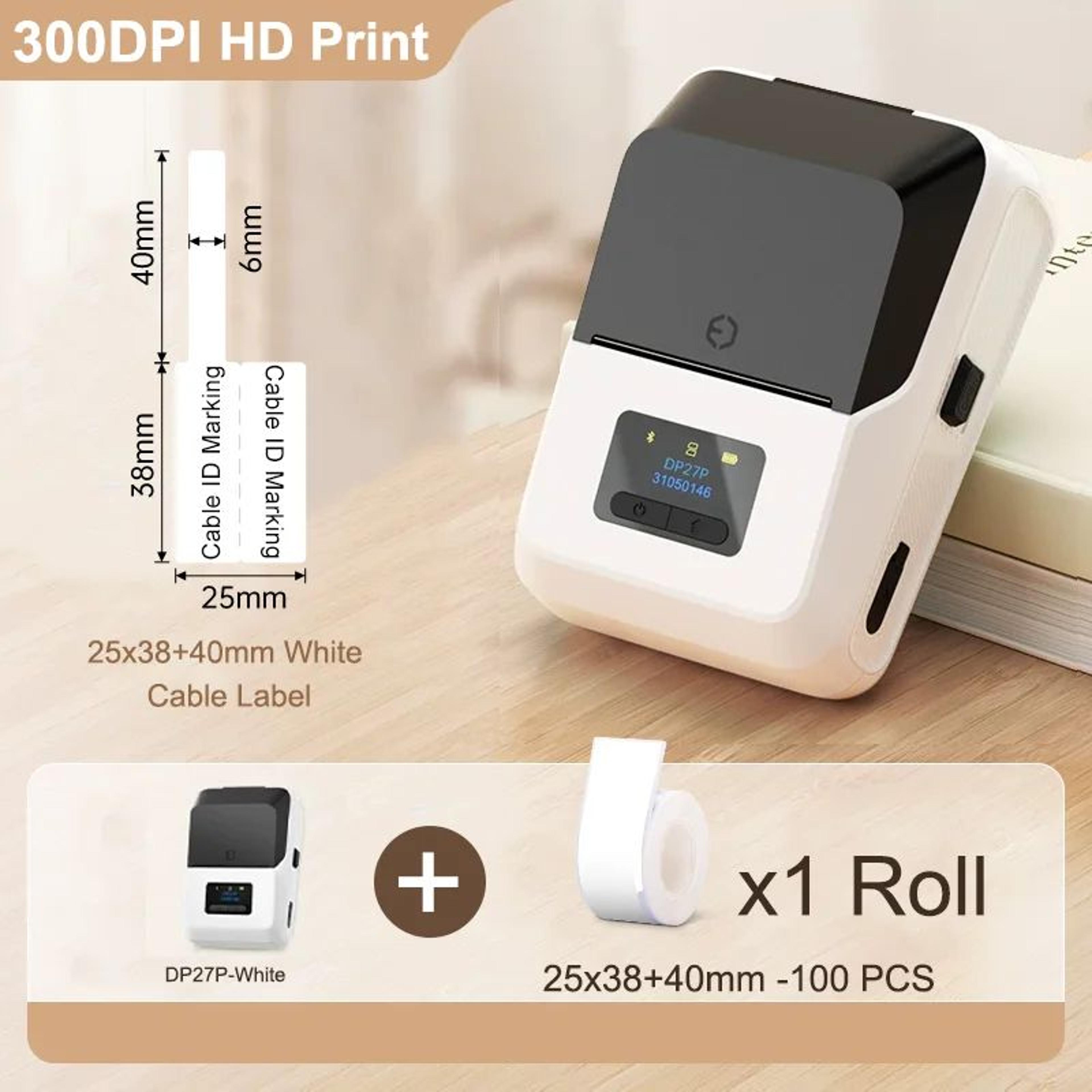 Label Printer  DP27P 300 DPI Bluetooth Inkless Sticker Maker With 2 In TFT Display For Jewelry Cabl