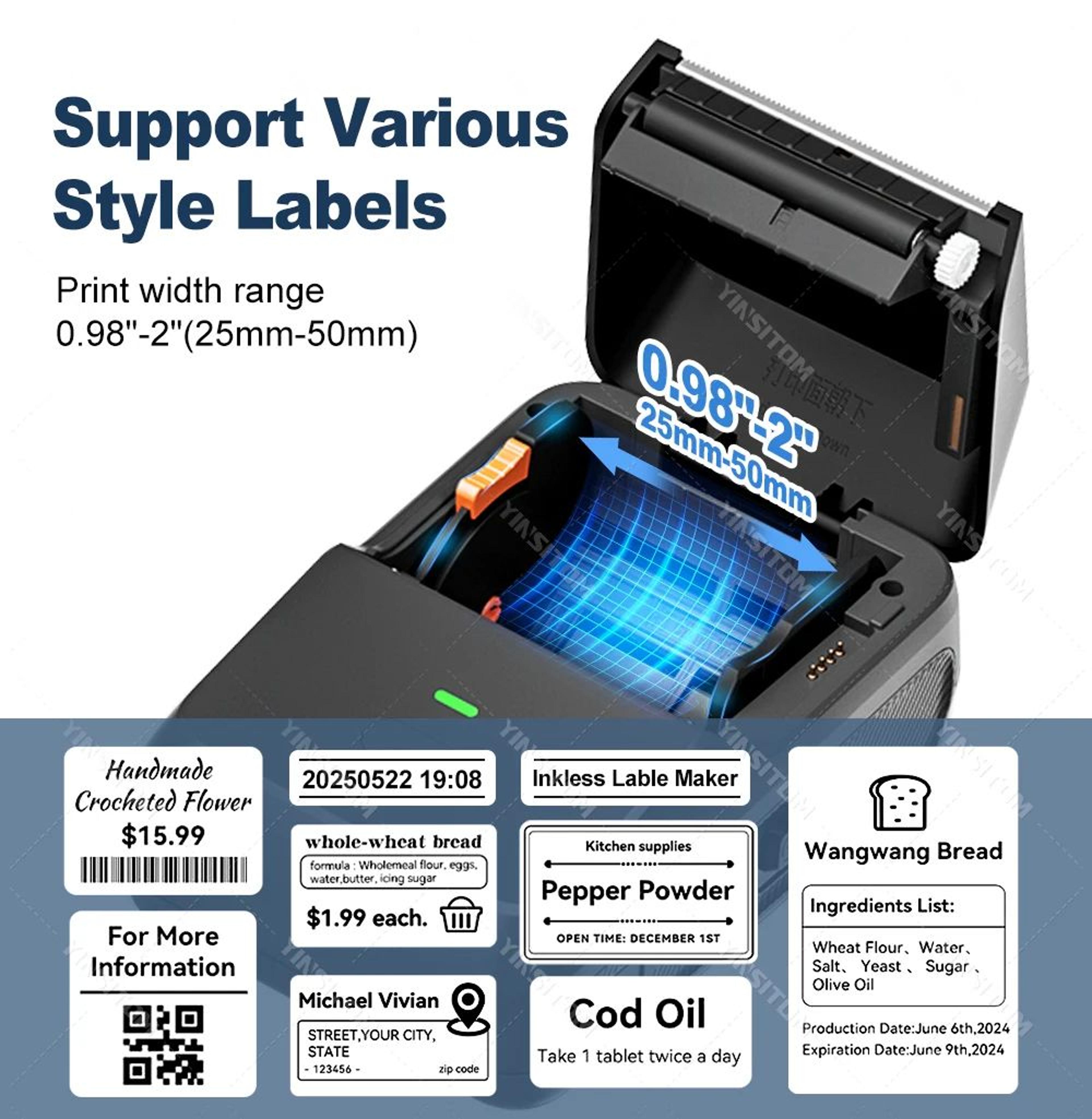 Mini Label Printer  Bluetooth Inkless Barcode  Price Sticker Maker For IOS Android Home  Business V 8