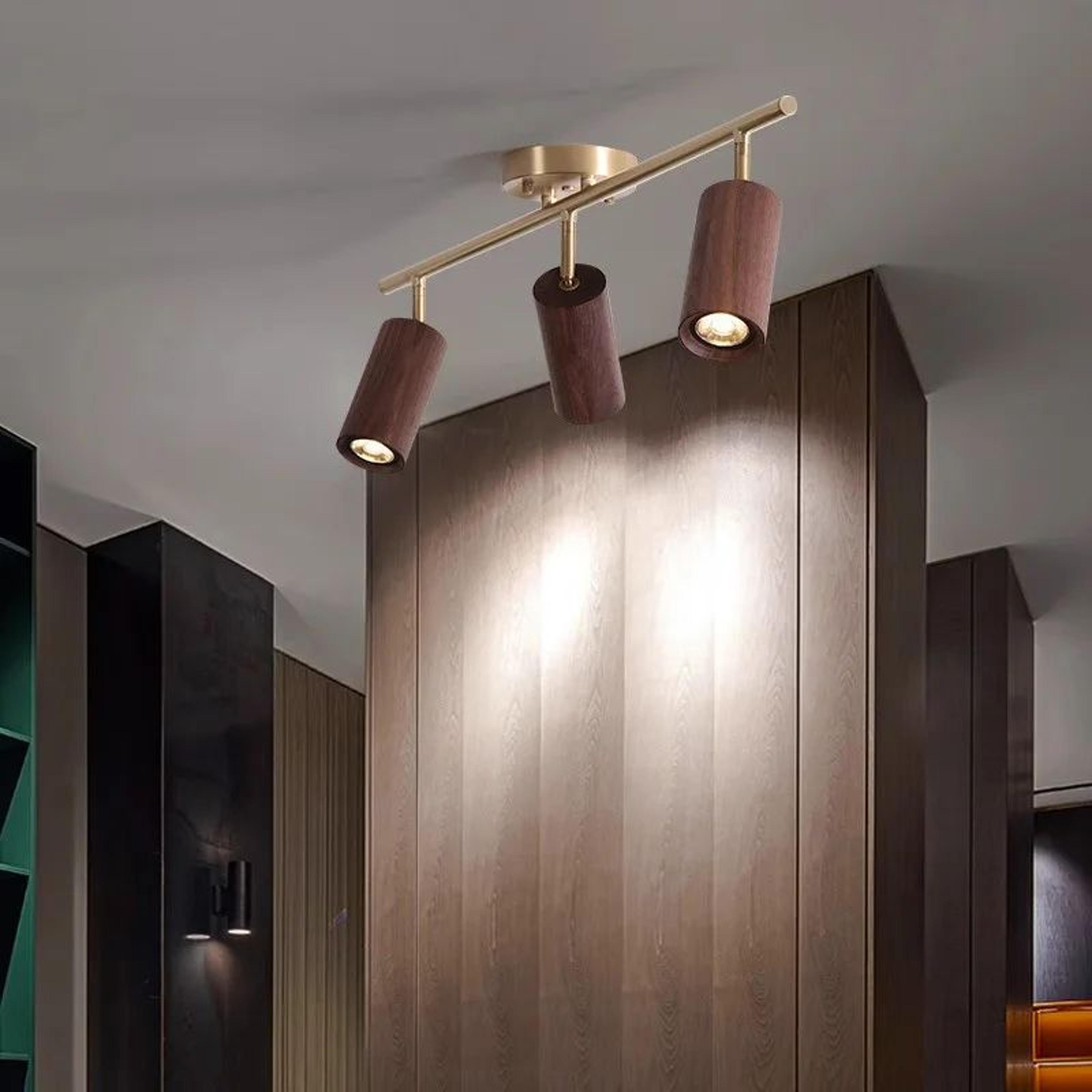 Walnut Wood  Brass Spotlight  LED Ceiling Light Fixture For Living Room Dining Room Kitchen Island  2