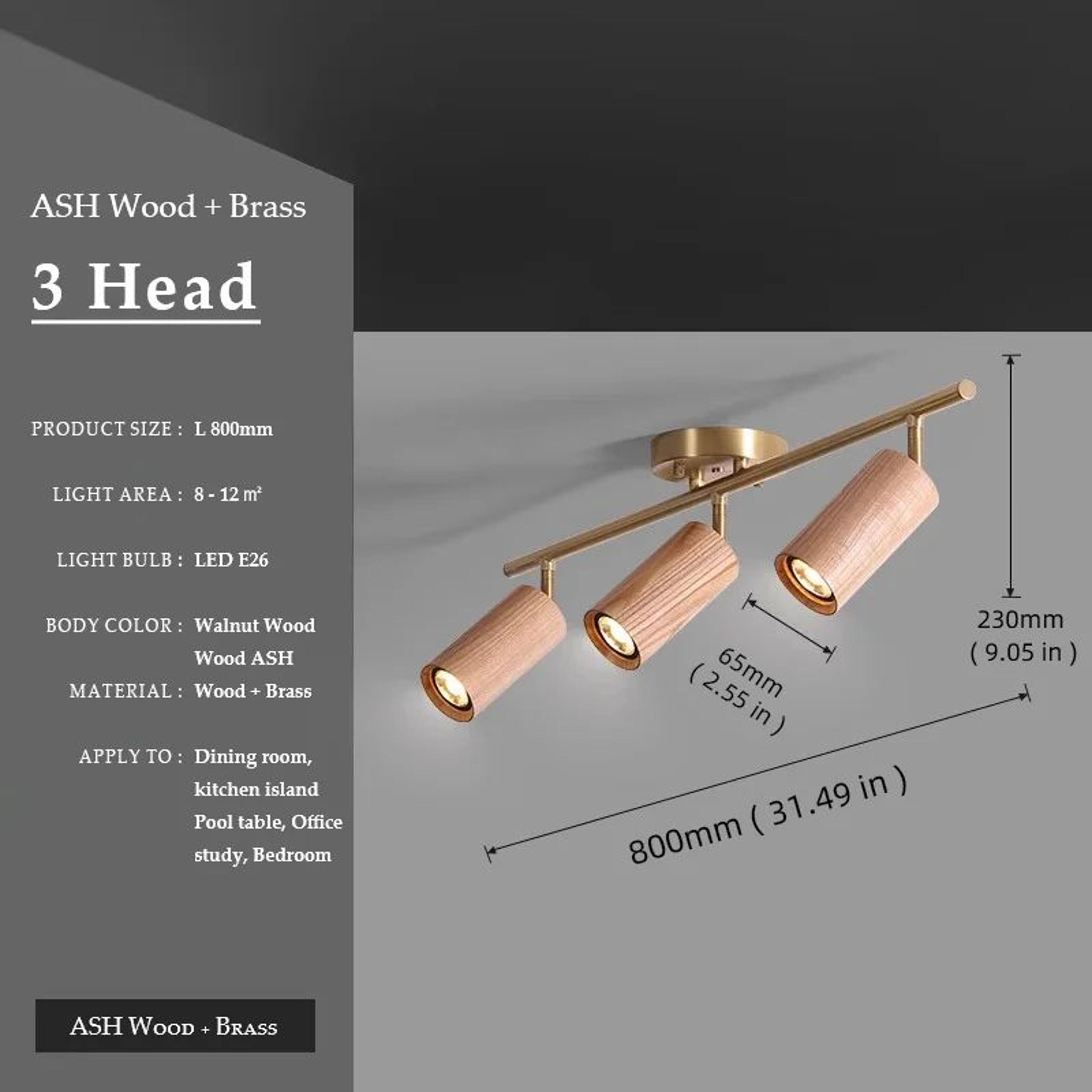 Walnut Wood  Brass Spotlight  LED Ceiling Light Fixture For Living Room Dining Room Kitchen Island  8