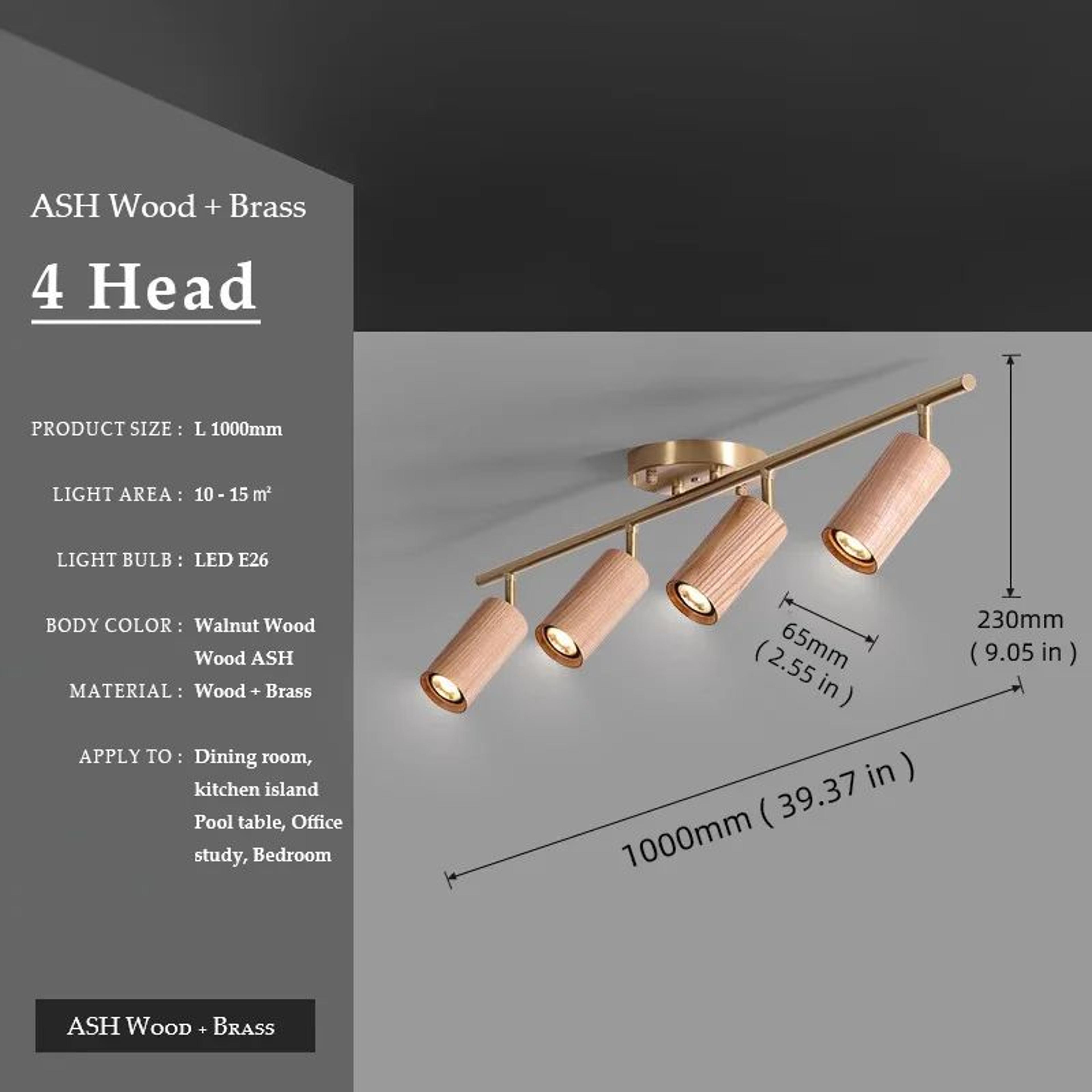 Walnut Wood  Brass Spotlight  LED Ceiling Light Fixture For Living Room Dining Room Kitchen Island  9
