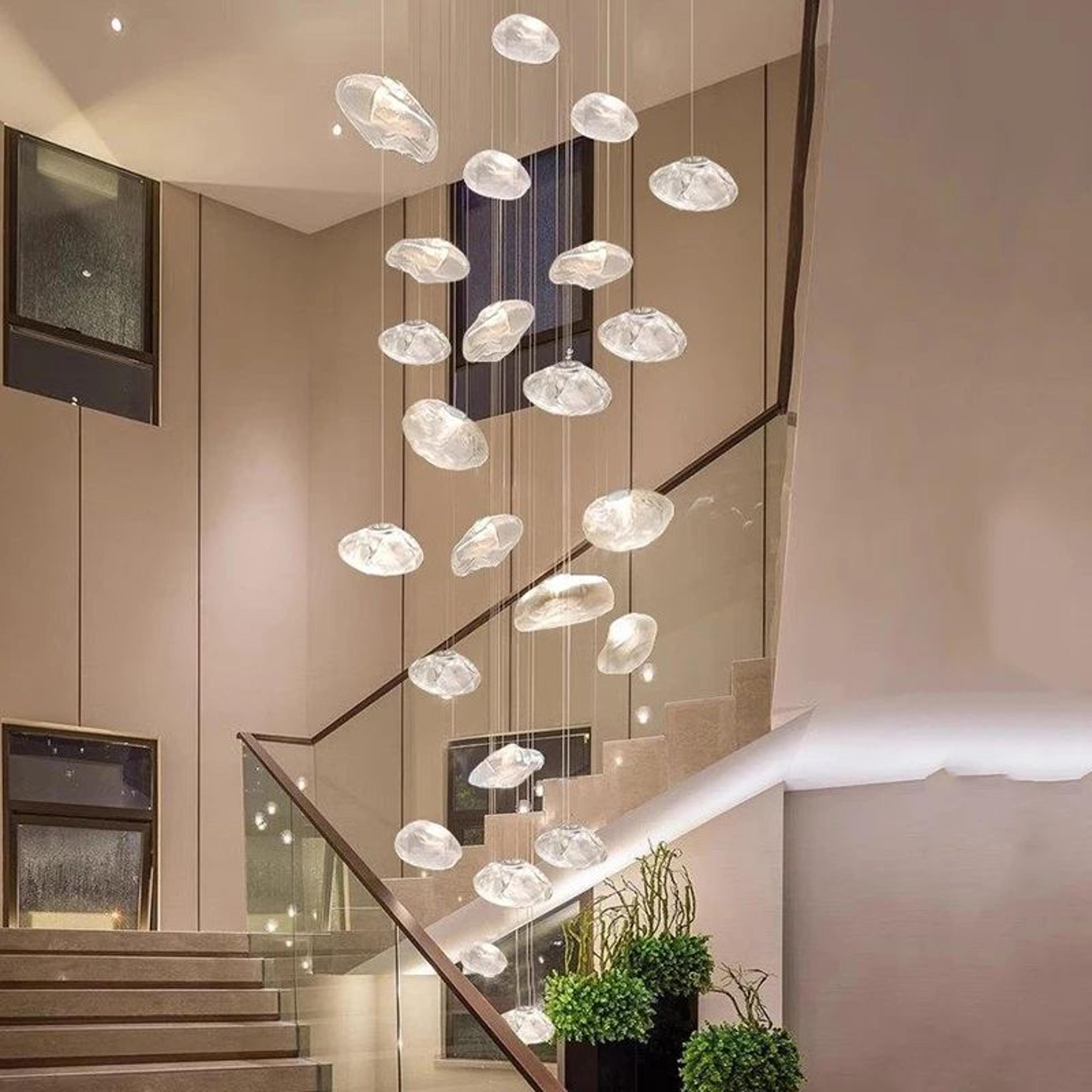 modern glass led pendant chandelier – adjustable hanging ceiling lamp for dining room, living room and staircase decor