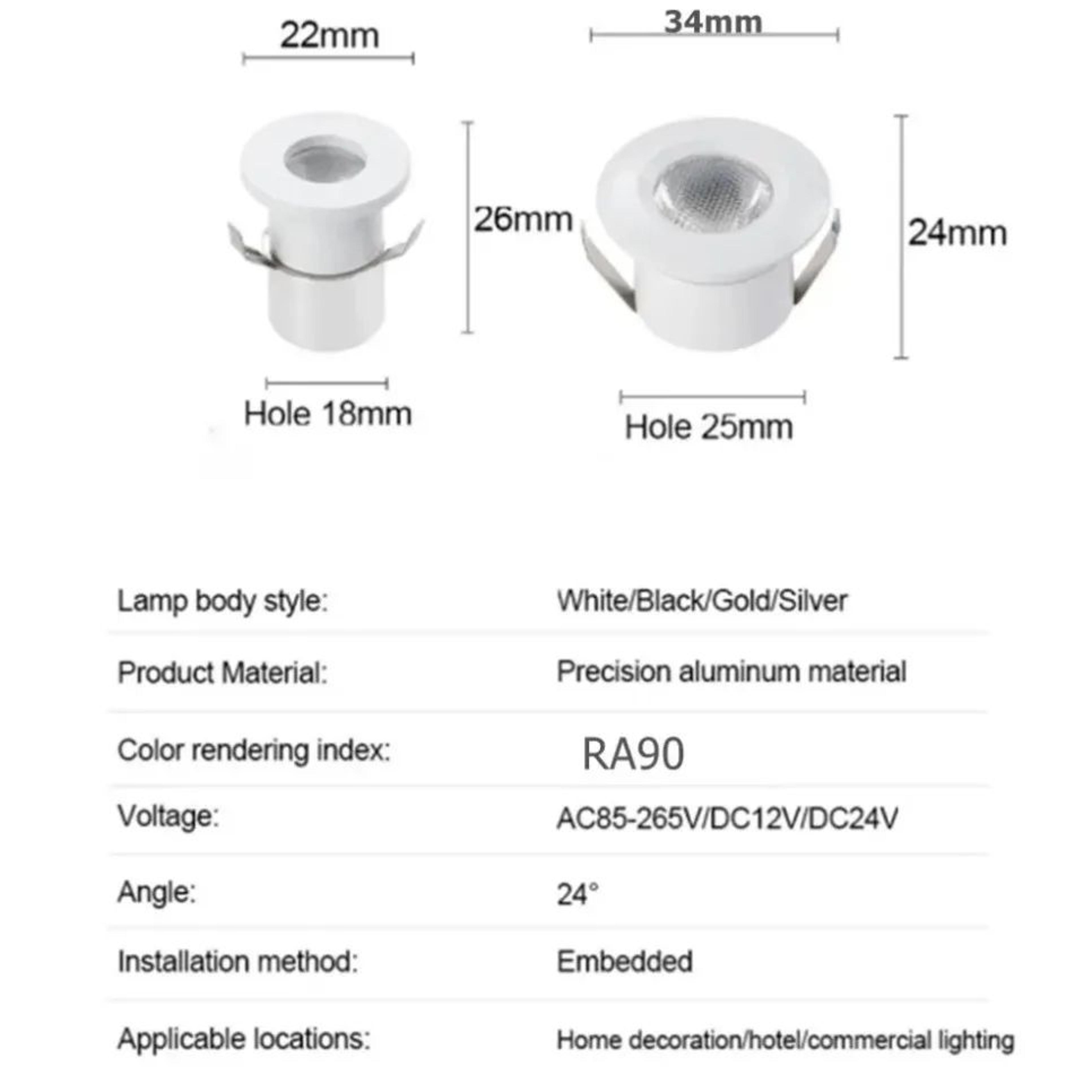 3W Recessed LED Spotlight  Cabinet Downlight With Driver For Jewelry Displays Bookcases Wine Cabine 5