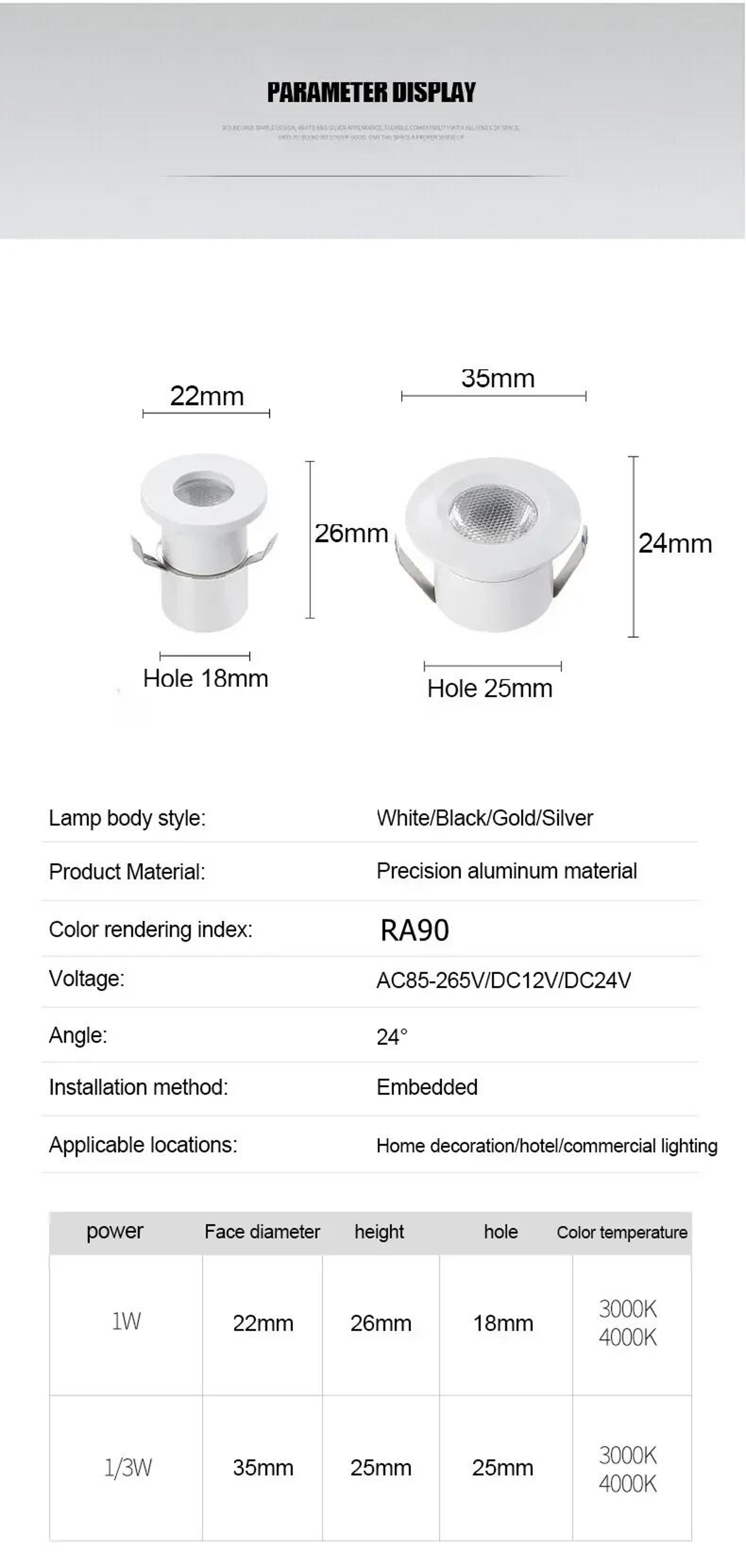 3W Recessed LED Spotlight  Cabinet Downlight With Driver For Jewelry Displays Bookcases Wine Cabine 6