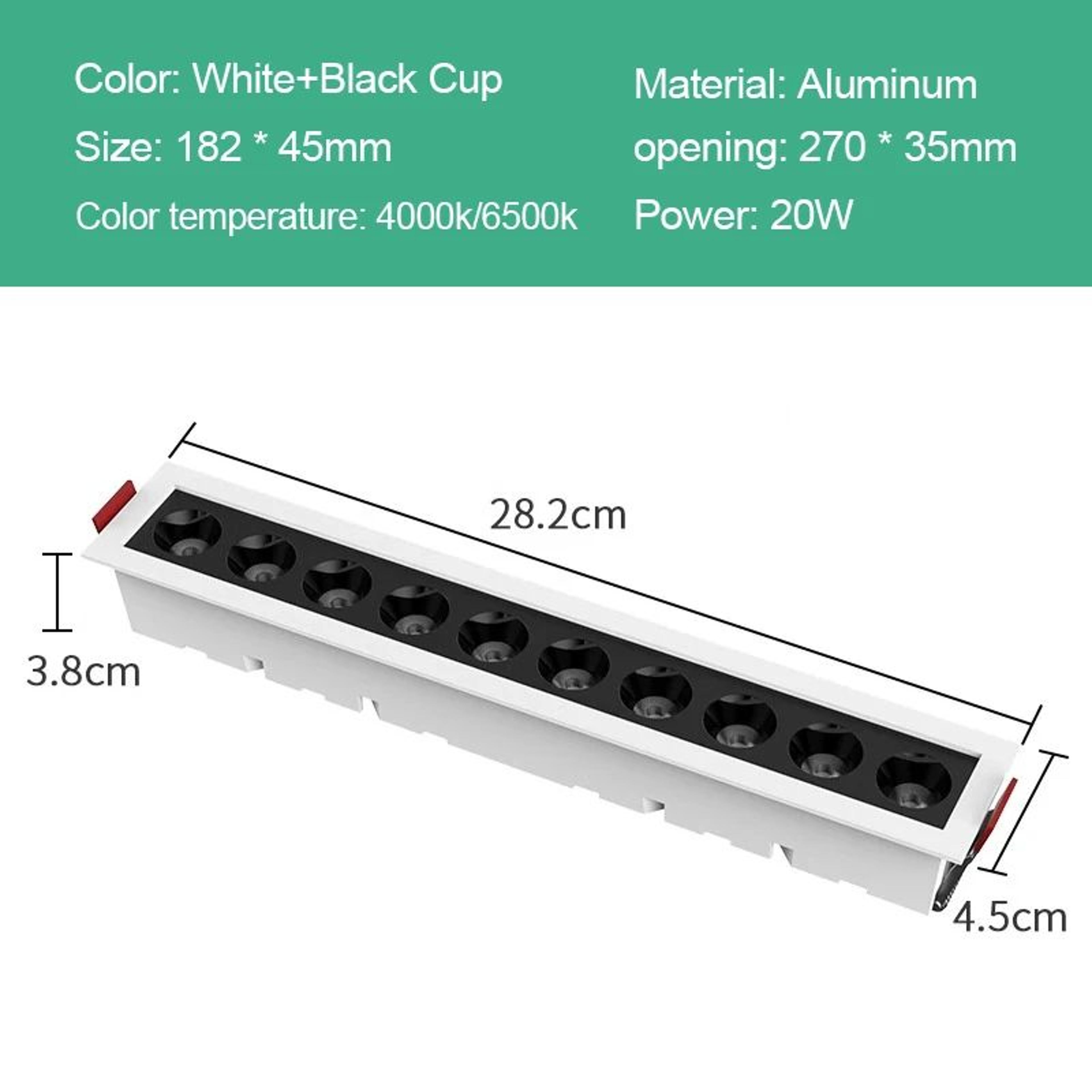 Recessed Linear LED Downlight  10W 20W 30W COB Grille Ceiling Spotlight With High CRI For Indoor Ac 10