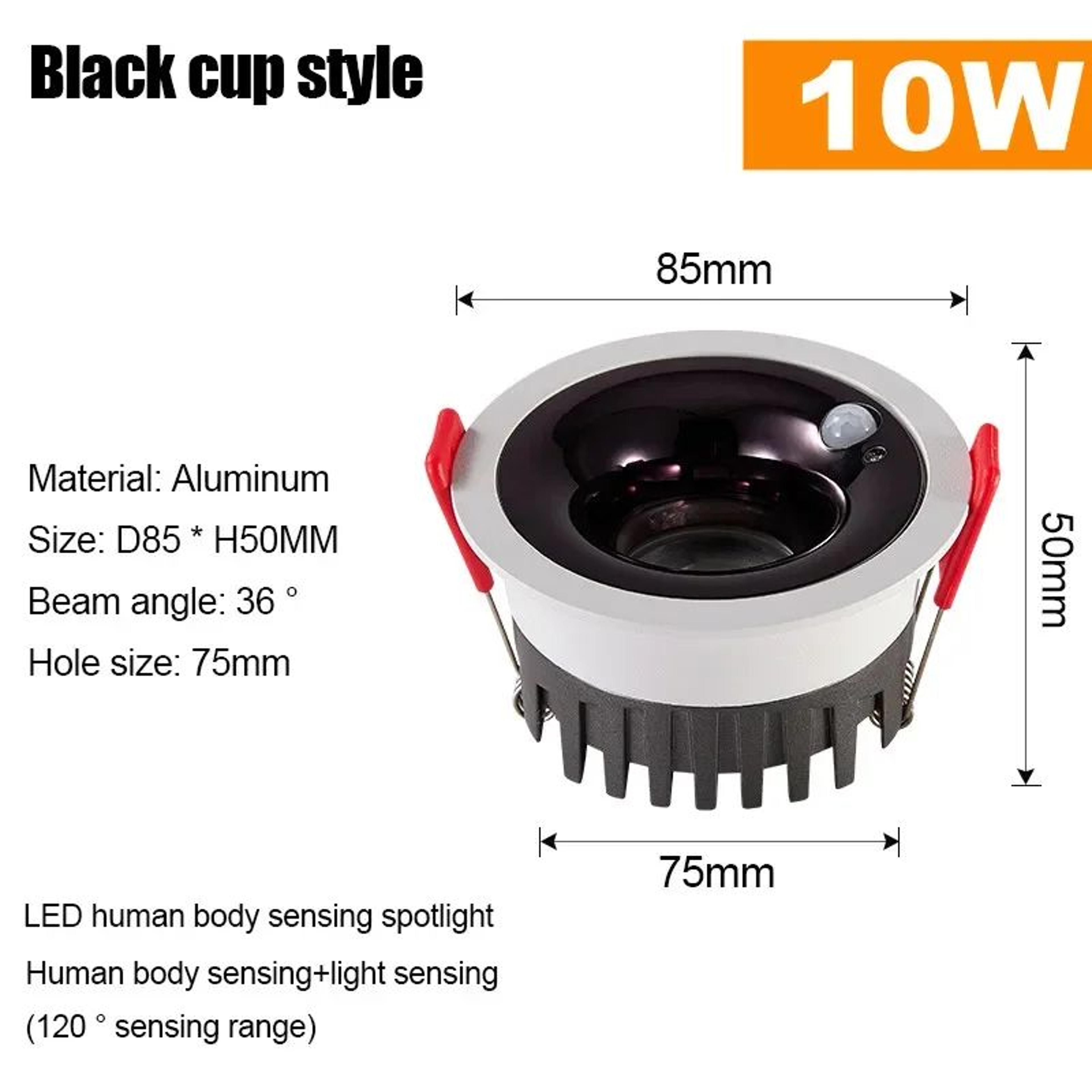 Recessed PIR Motion Sensor Spotlight  7W Or 10W LED Downlight In Black Or White For Entrance Aisle  7