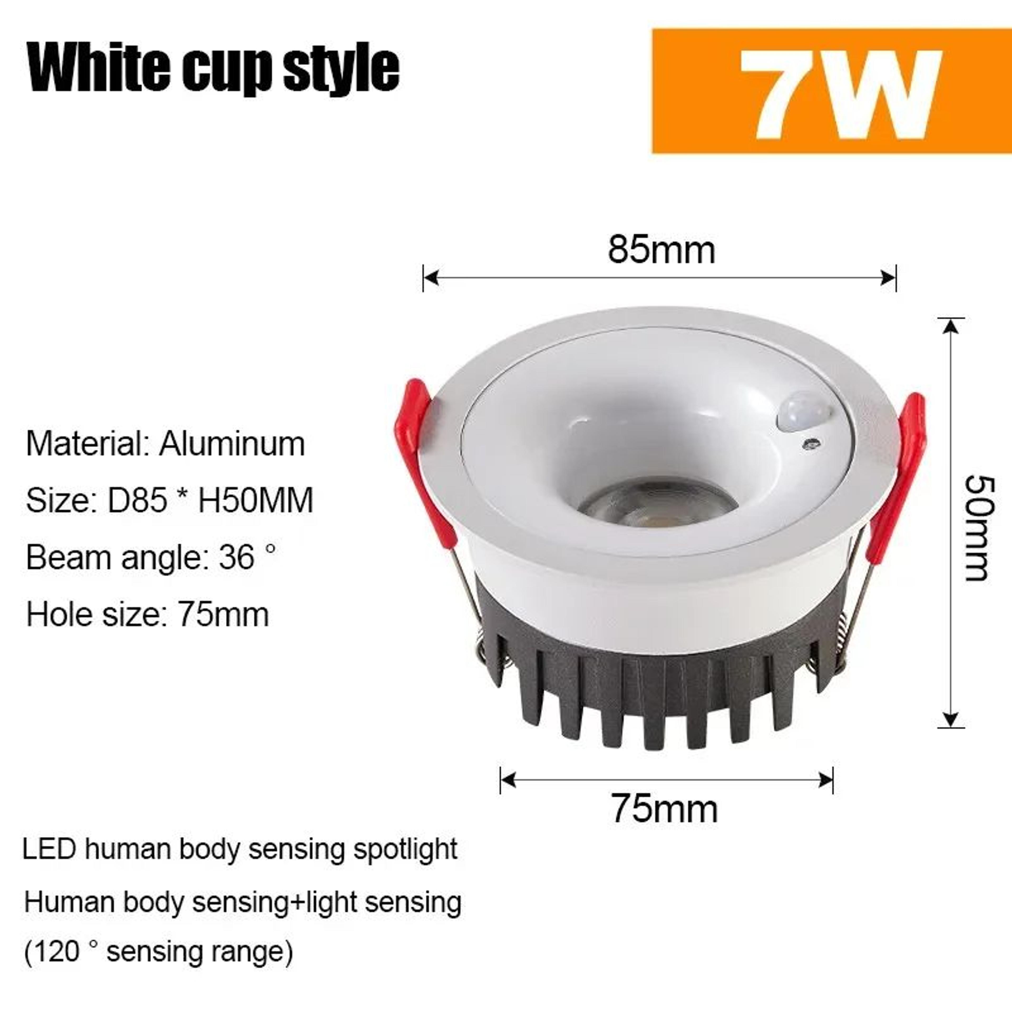 Recessed PIR Motion Sensor Spotlight  7W Or 10W LED Downlight In Black Or White For Entrance Aisle  8