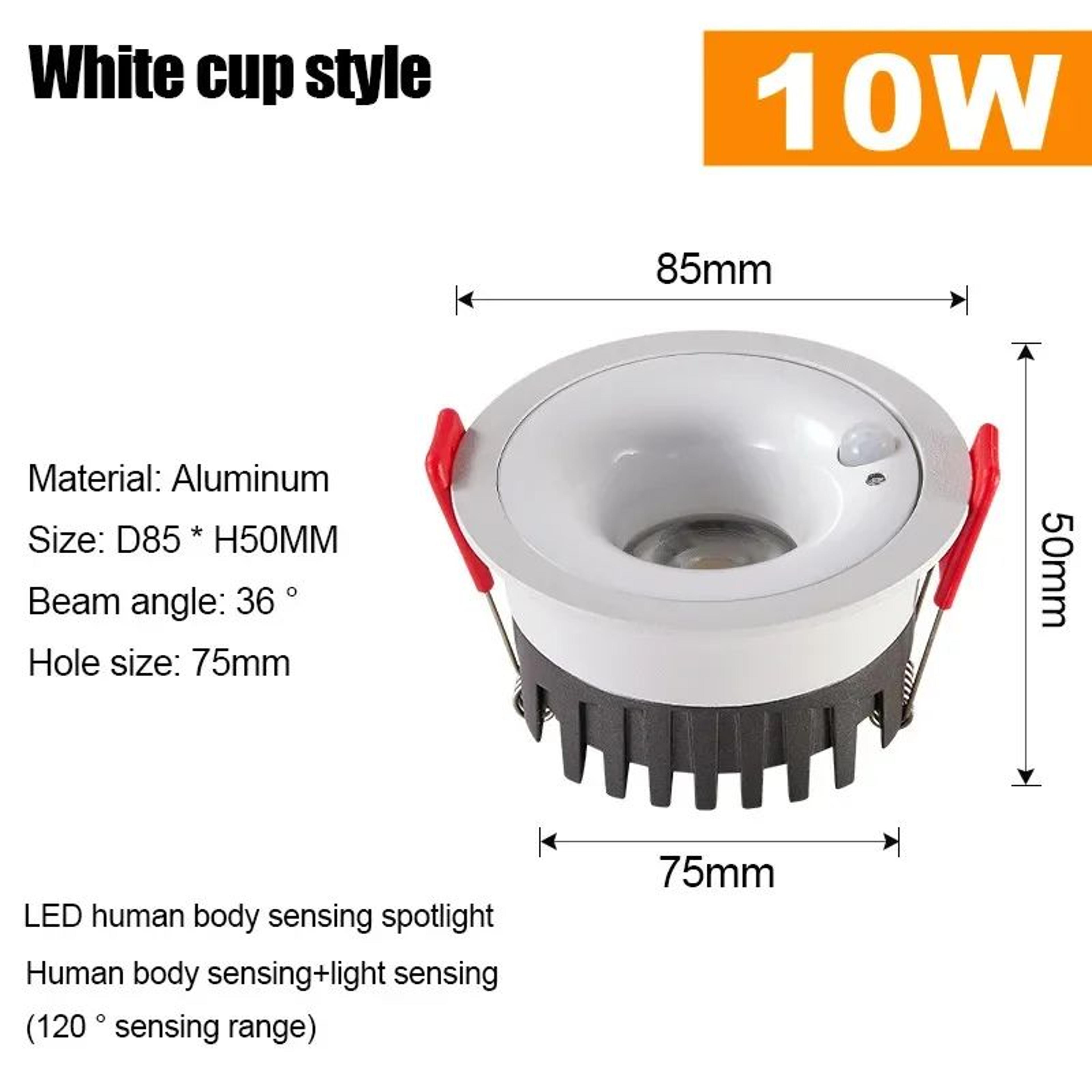 Recessed PIR Motion Sensor Spotlight  7W Or 10W LED Downlight In Black Or White For Entrance Aisle  9