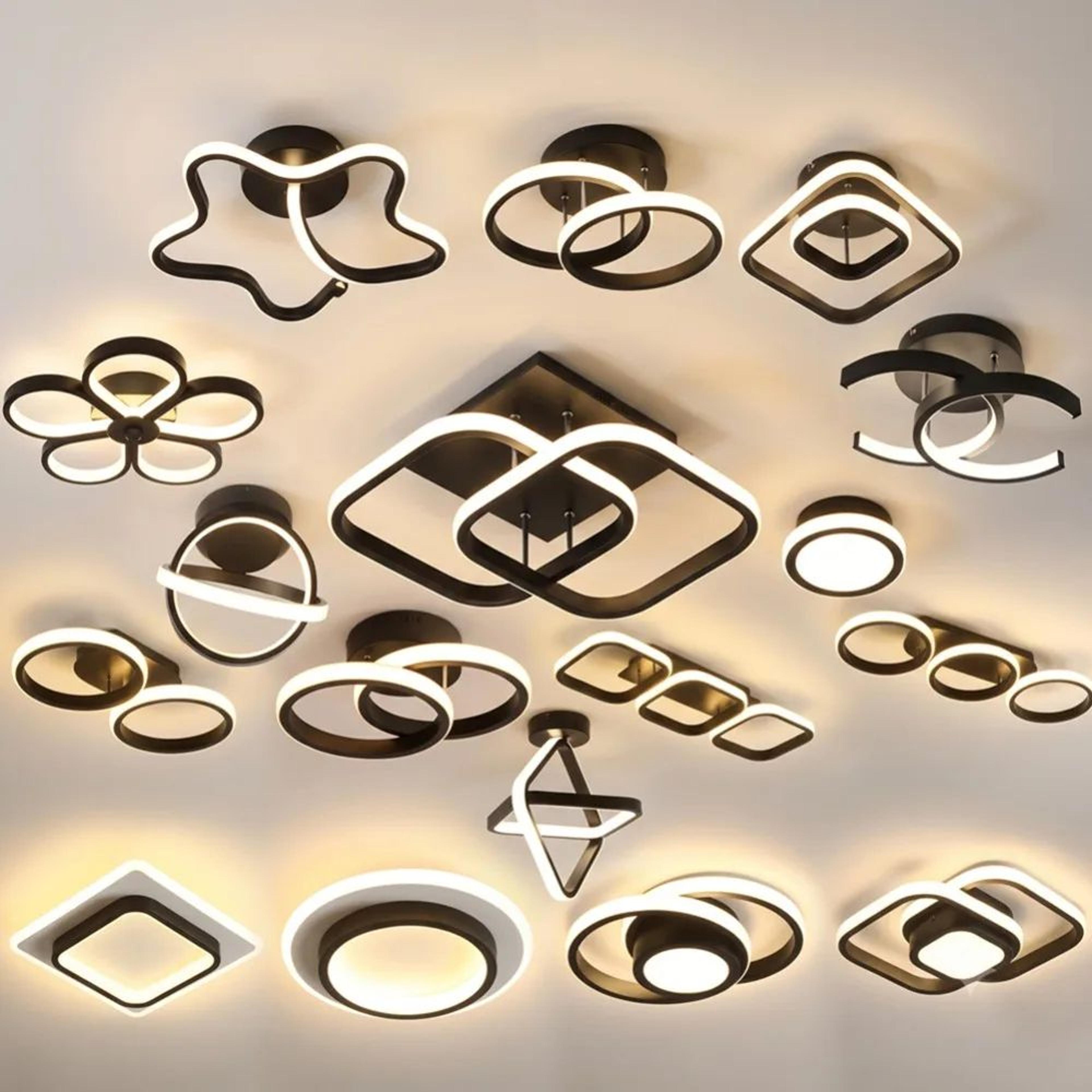 minimalist art led ceiling lamp – modern ring flush mount light in black, white or gold with 3 color interior lighting