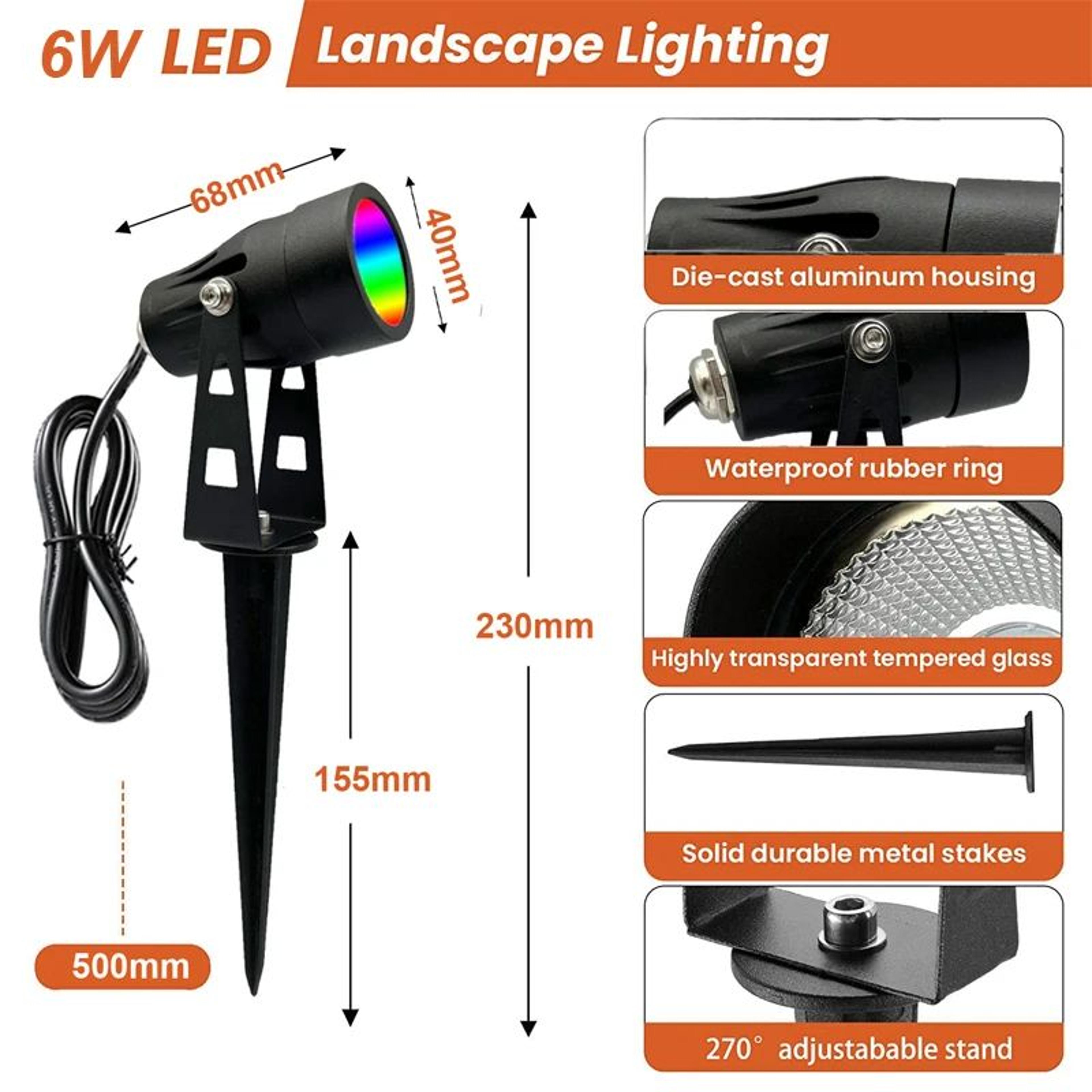 RGBW LED Landscape Light  6W 12V Waterproof Color Changing Garden Spotlight With RF Remote And Spik 2