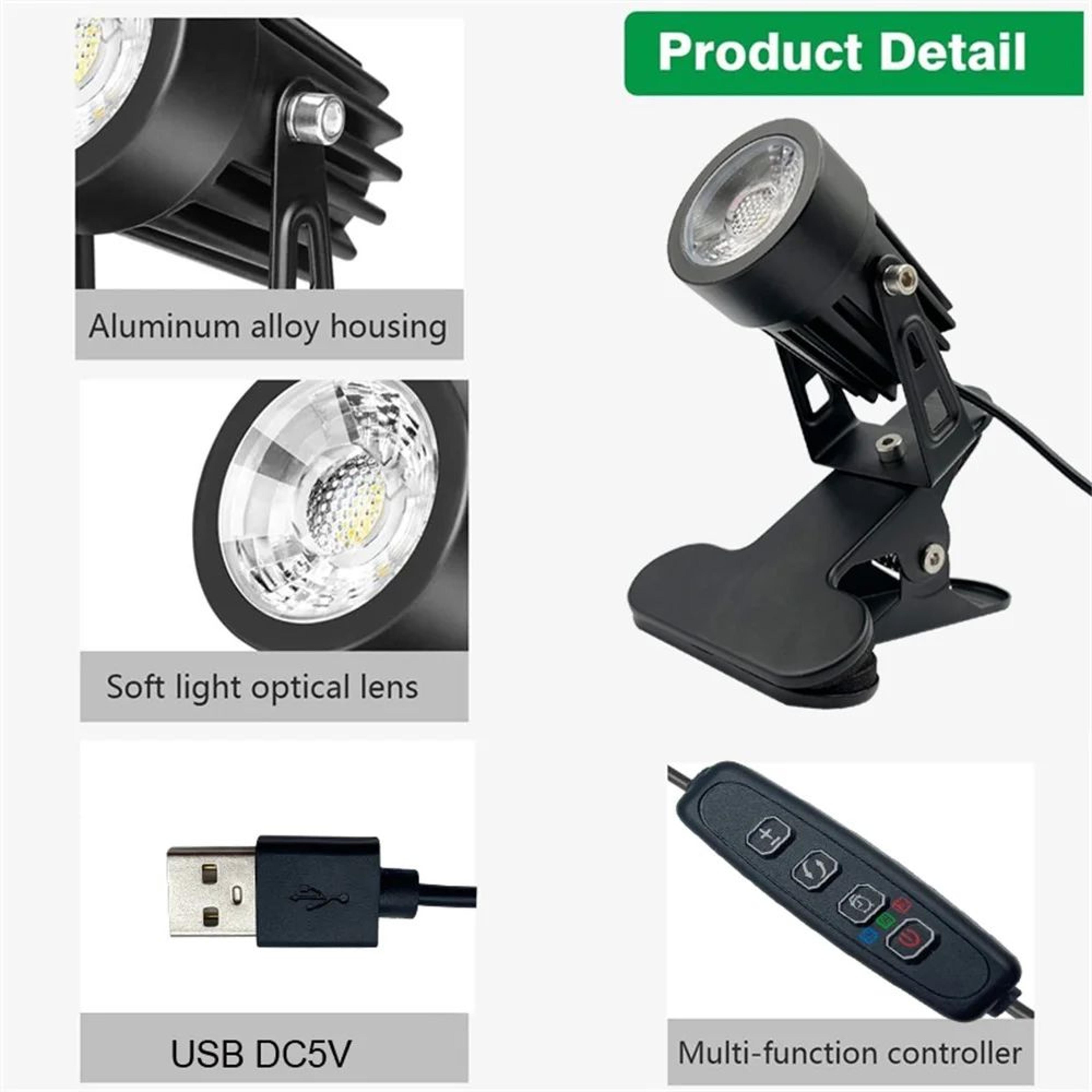LED Clamp Spotlight  5W USB Clip On Desk Lamp With 270 Degree Rotating Head 3 Color Modes  Dimming  4