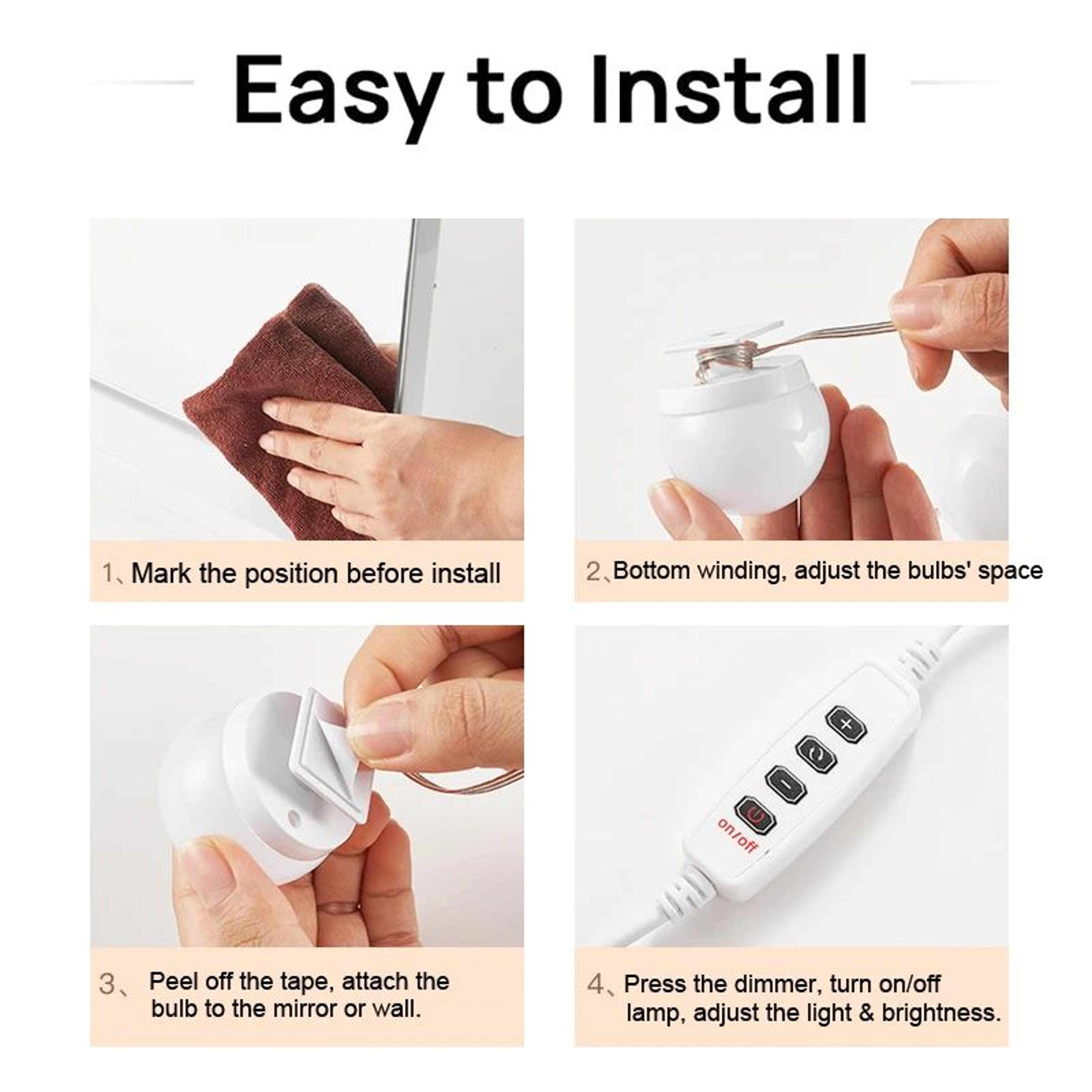 LED Vanity Mirror Lights  Hollywood Style USB Stick On Bulbs With 3 Colors  9 Brightness Levels For 9