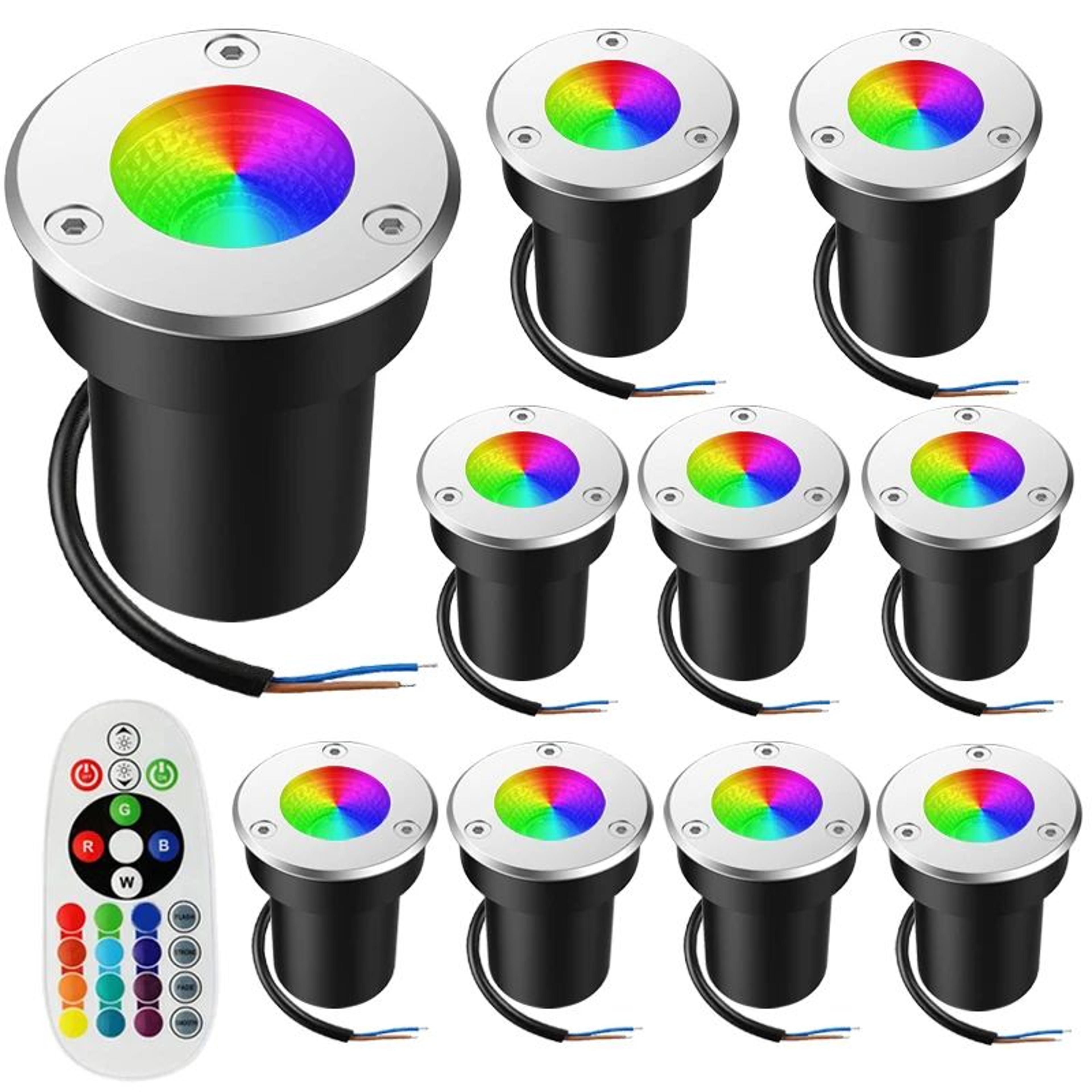 RGBW InGround Lights  10 Pack 6W Waterproof Landscape Lamps With RF Remote For Garden Deck Steps An 1