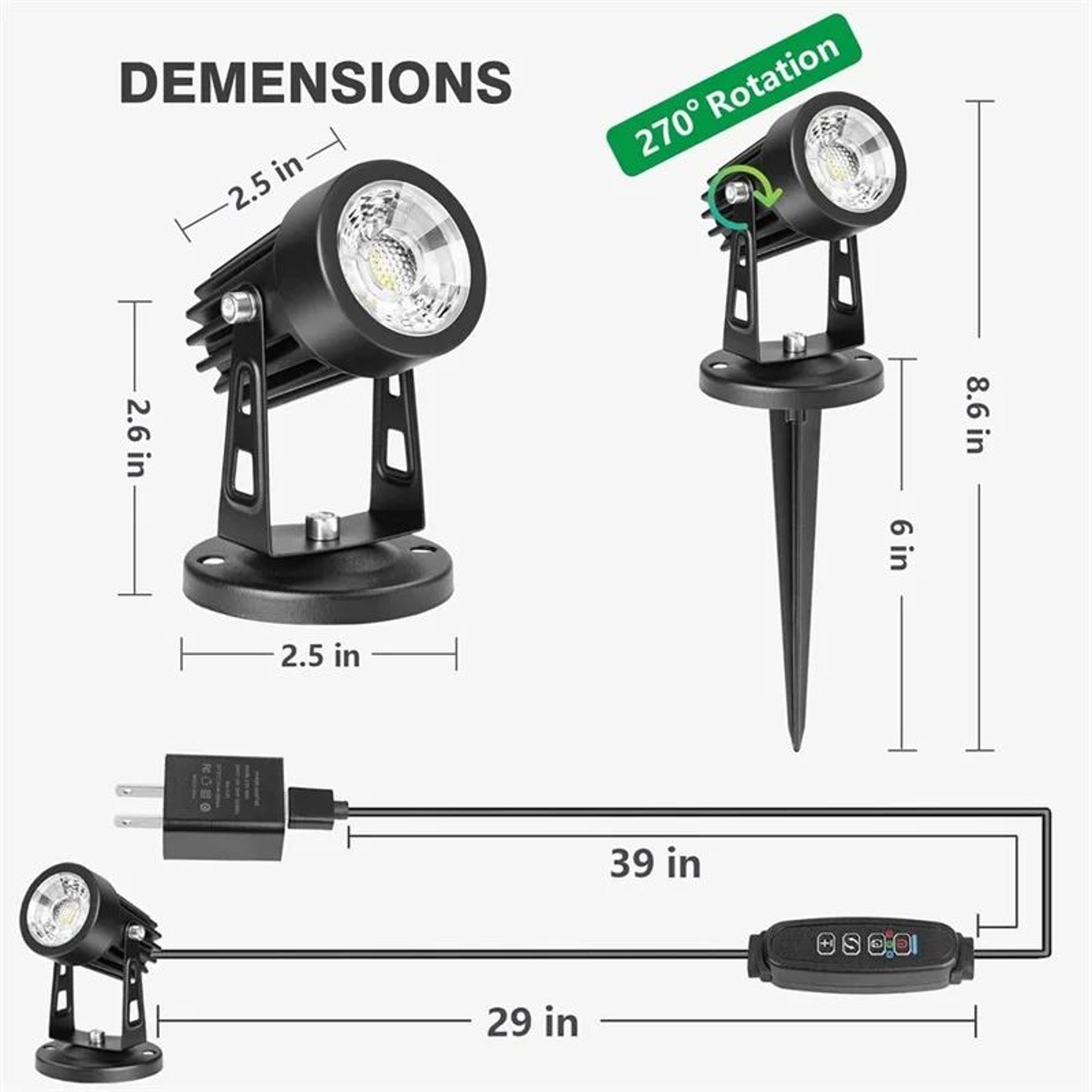 Indoor LED Accent Spotlight  Dimmable Uplight With Timer 3 Color Modes And 270 Degree Head For Plan 9