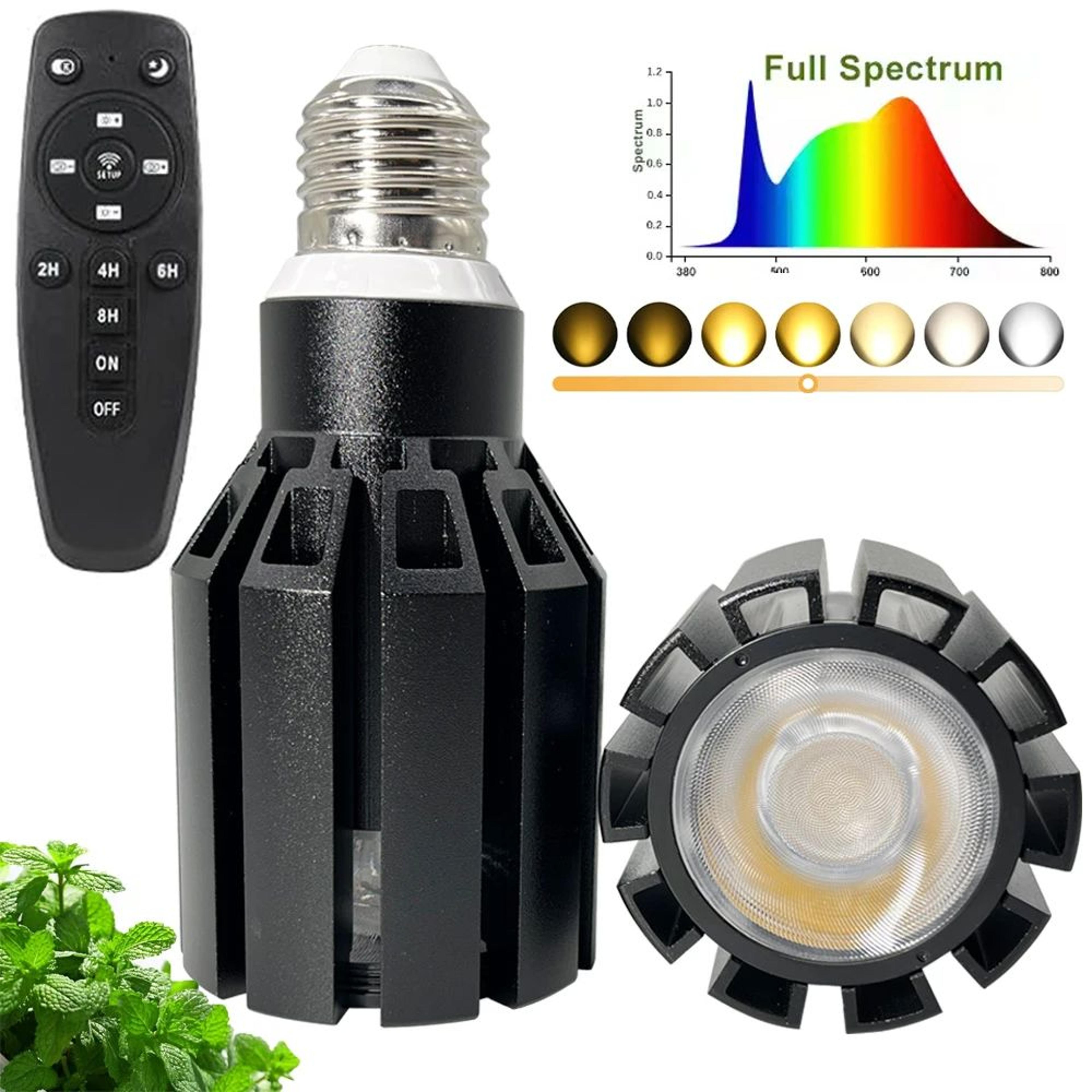 12W Full Spectrum LED Grow Bulb  E27 Dimmable Plant Light With Remote Auto Timer  Adjustable Color  9
