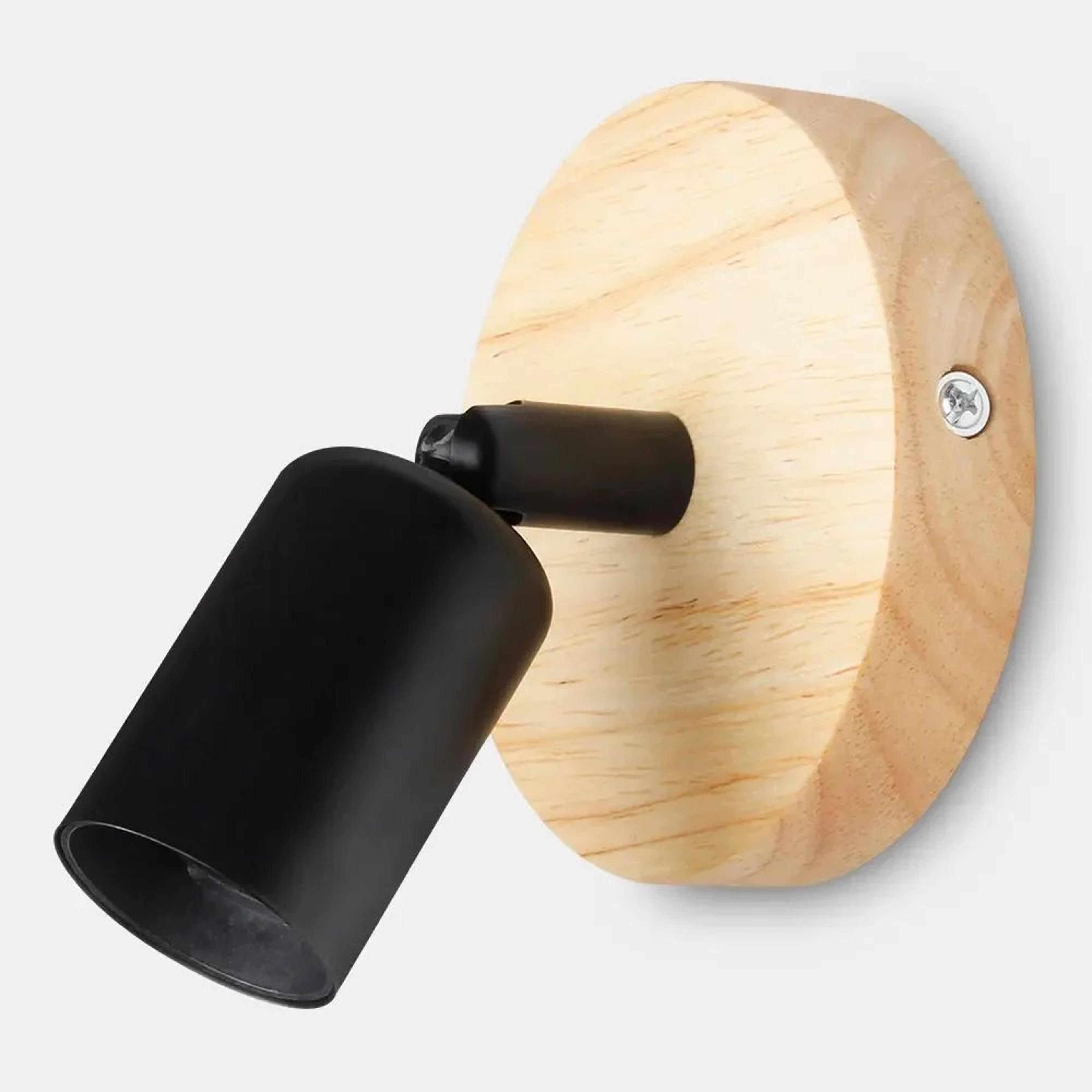 wooden base e27 wall light – retro iron bedside sconce in black or white for bedroom, living room & vintage home decor